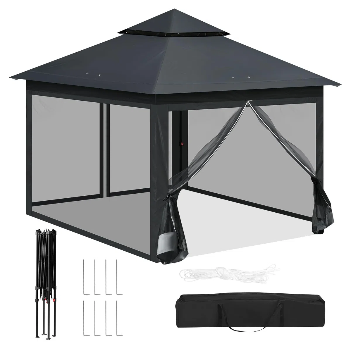 WOLTU Gazebo da Giardino 3x3 Pieghevole Impermeabile con Zanzariera Doppio Tetto Antracite