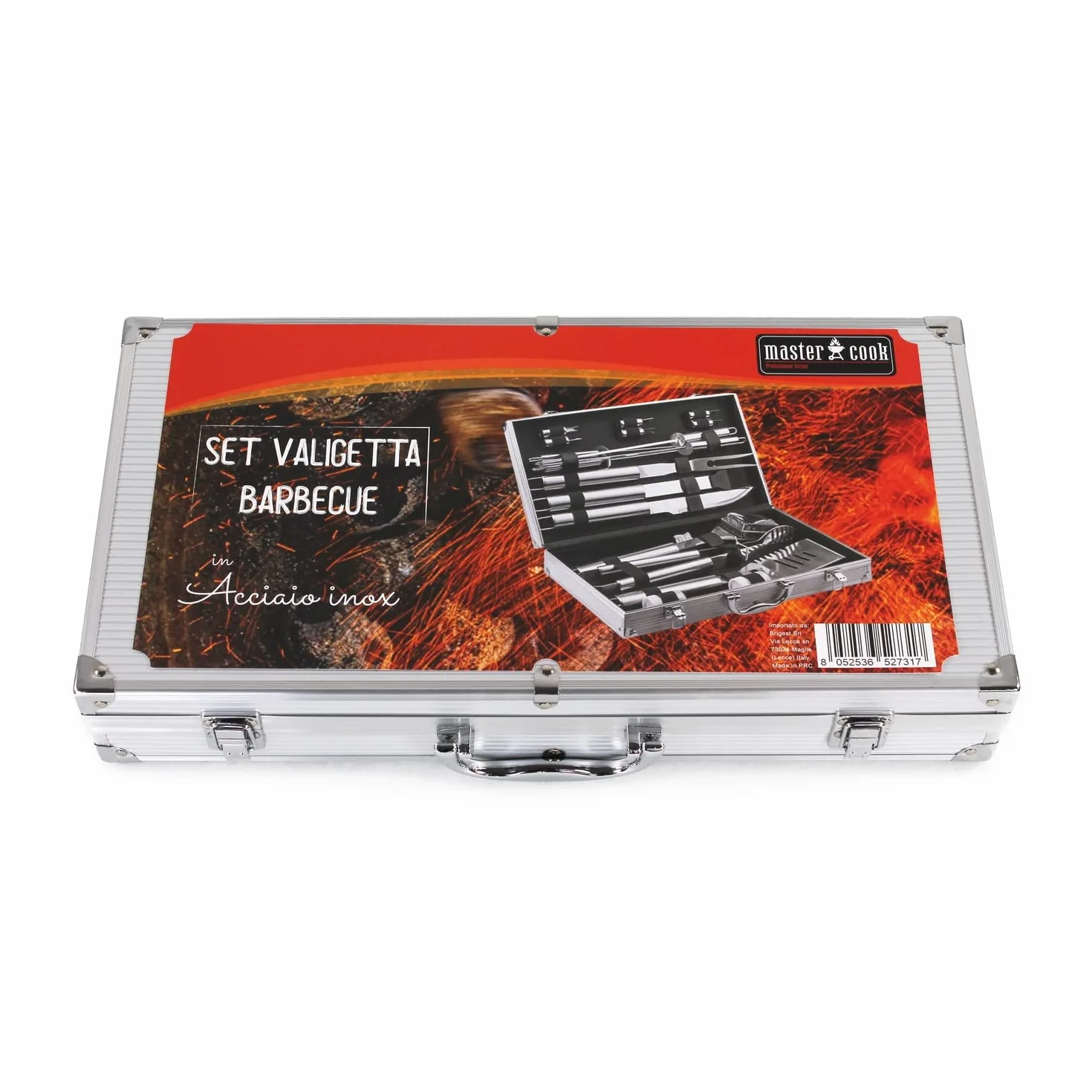 Mastercook - Kit Accessori Professionali In Acciaio Per Barbecue Con Valigetta, Set Accessori Bbq Con Pinze, Forconi, Spatola E Spazzole, Valigetta Attrezzi Barbecue