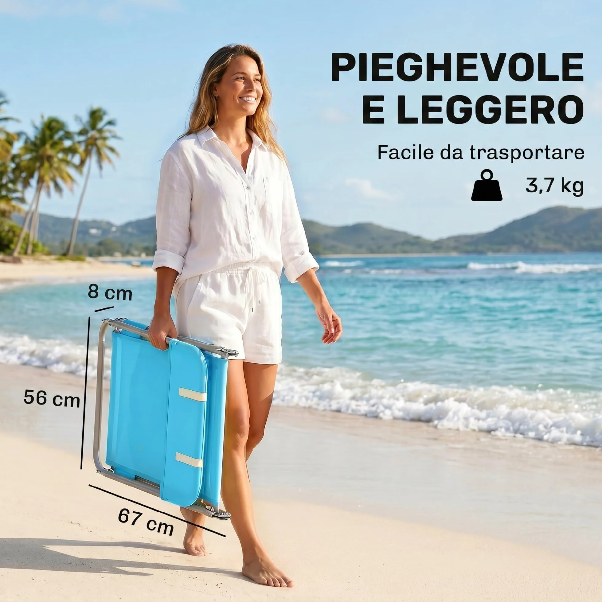 Outsunny Lettino Prendisole Pieghevole con Schienale Reclinabile e Cuscino, Sdraio da Giardino, Spiaggia e Campeggio, Blu