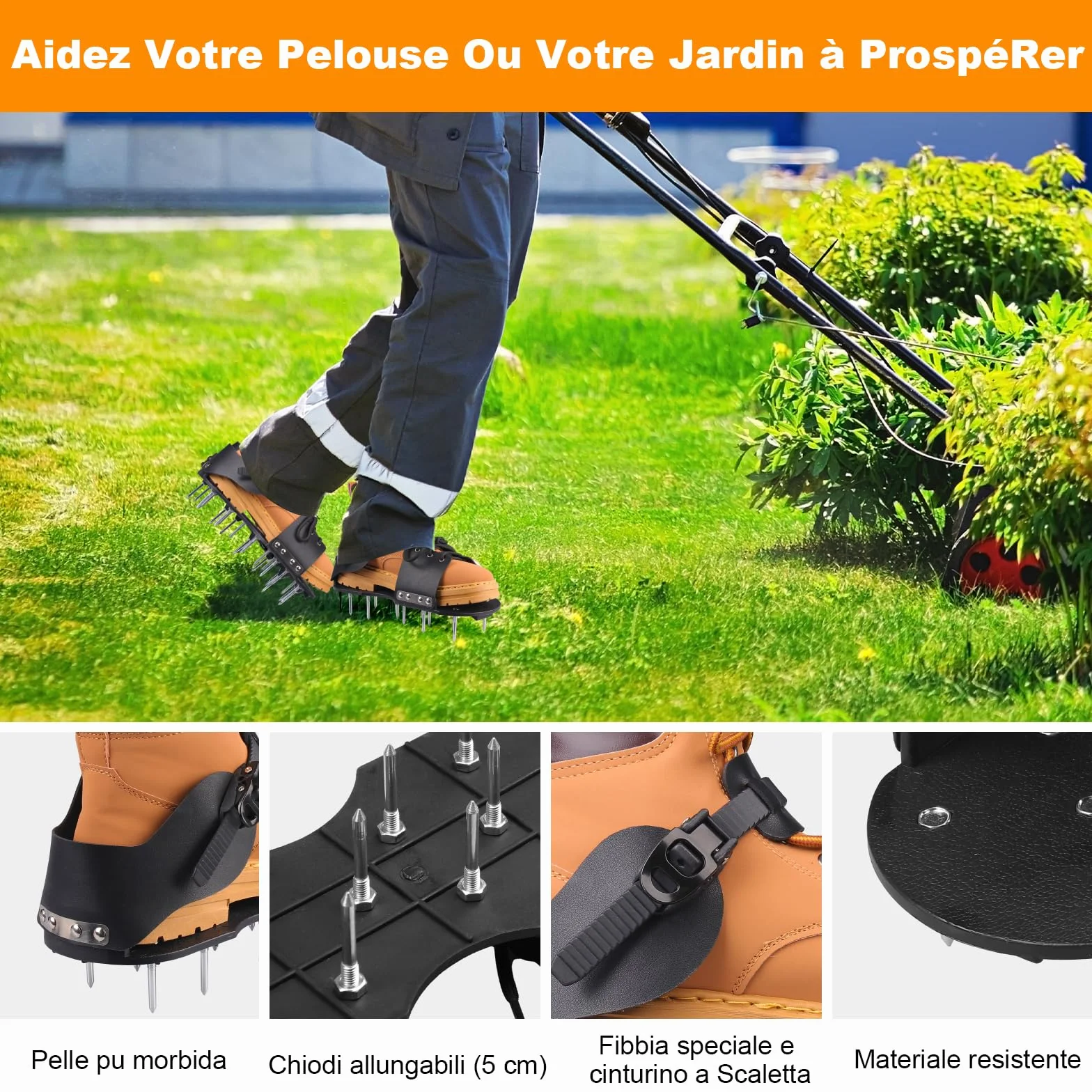 Arieggiatore Prato Scarpe Chiodate | Scarpe Chiodate per Prato, Arieggiatore Scarpe con Cinghie Regolabili Aeratore Prato e Giardino con Chiodi in Acciaio Prato per Terrazza, Prato (Nero)