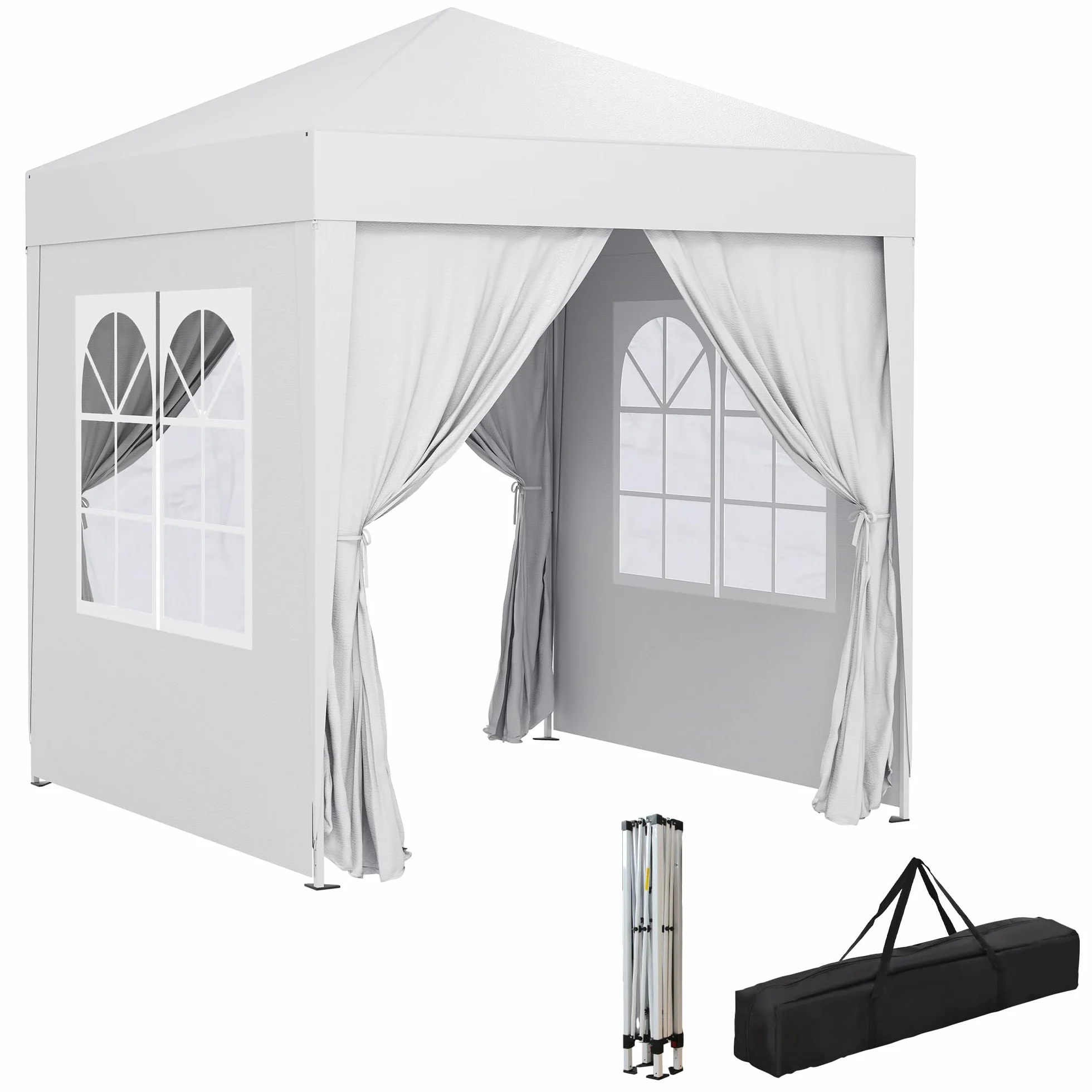 Outsunny Gazebo 2x2 m Pop-up Impermeabile Pareti Rimovibili Pieghevole Metallo Poliestere Borsa Trasporto Bianco