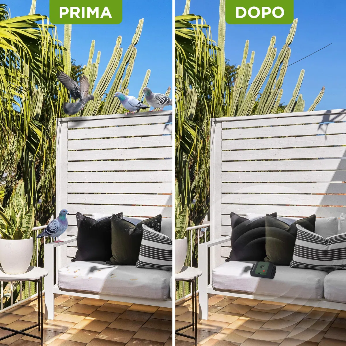 ISOTRONIC dissuasore uccelli ultrasuoni piccioni passeri gabbiani corvi batteria balconi tetti giardini raggio 40m² 3 unità efficace esterno protezione difesa stop volatili ecologico mobile