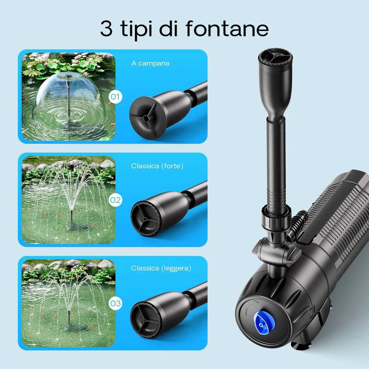 SunSun CUP-129 Pompa fontana con UVC 9W, 1000 l/h 24W, 4 giochi d'acqua, Pompa filtro laghetto