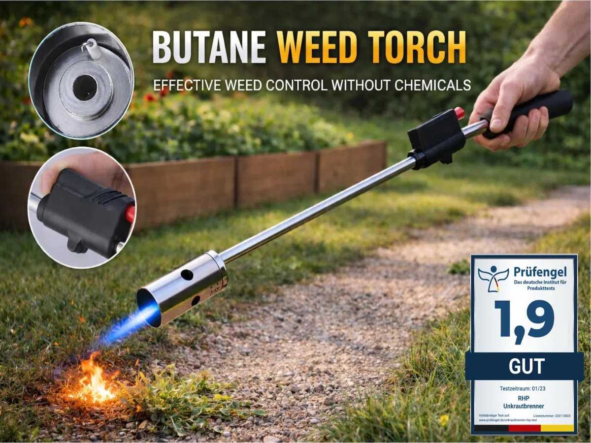 Bruciatore di erbacce RHP 80 cm a gas con accensione piezoelettrica, fiamma regolabile, incluse 8 cartucce da 227 g
