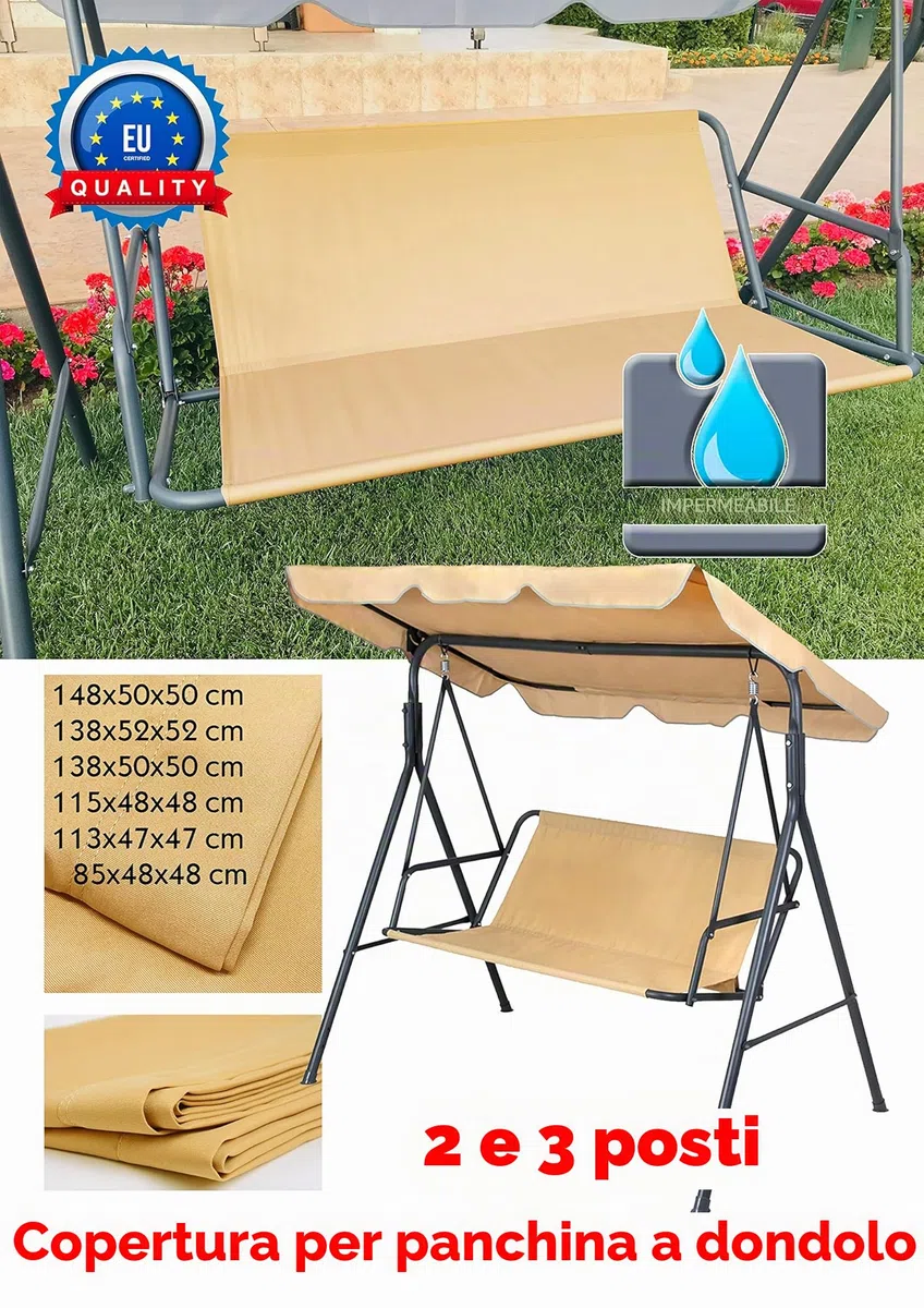 Gradina Copriseduta di ricambio per mobili da giardino, per dondolo, amaca, panca da giardino, per esterni (148 x 52 x 52 cm, beige)