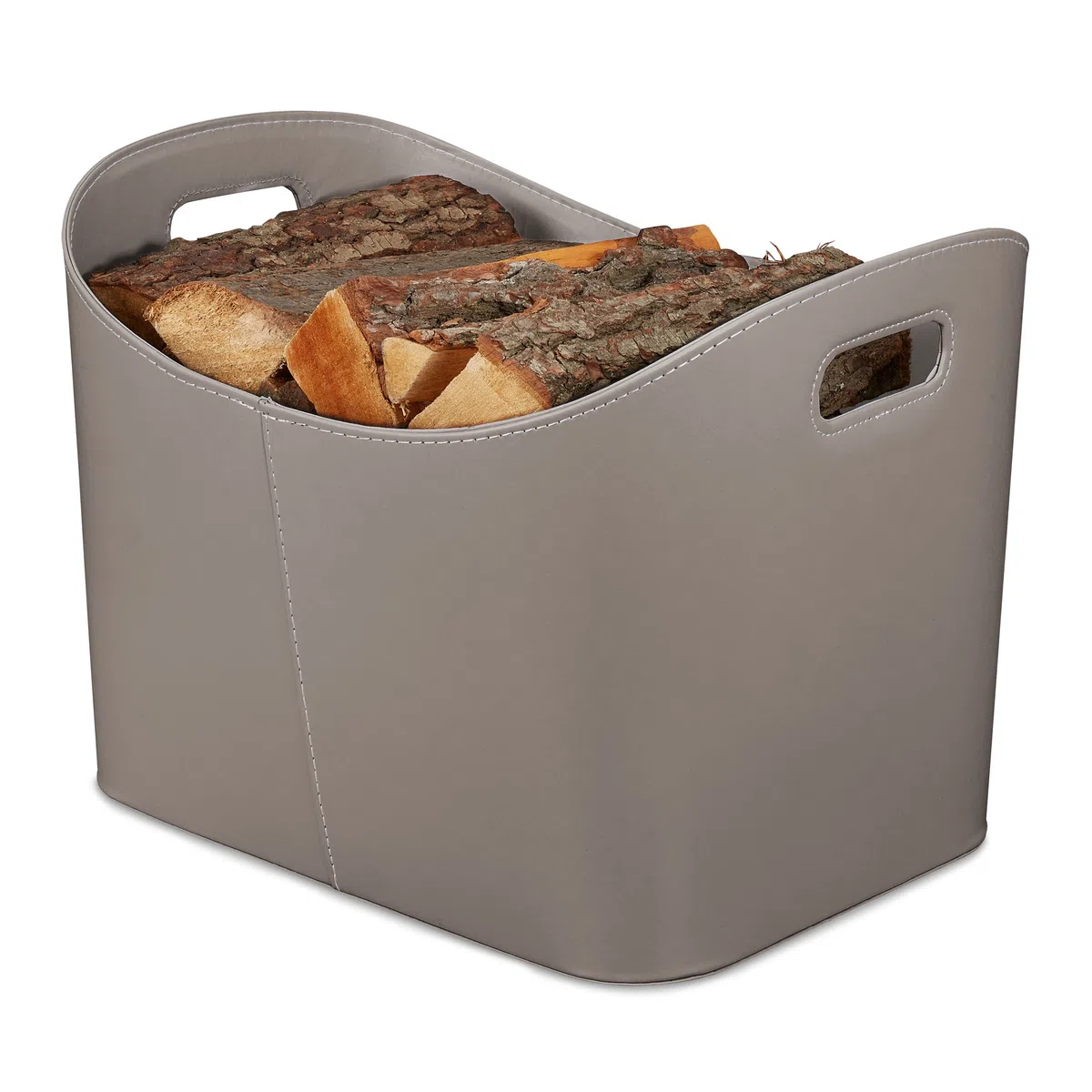 Relaxdays Cesta Portalegna in Similpelle con Manici 36x53,5x41 cm Grigio Scuro