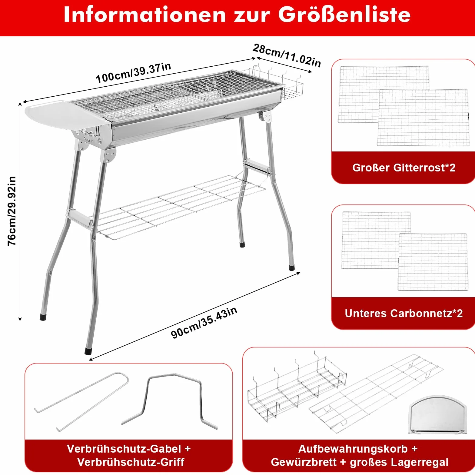 Barbecue a carbonella portatile in acciaio inox 73 x 28 x 76 cm