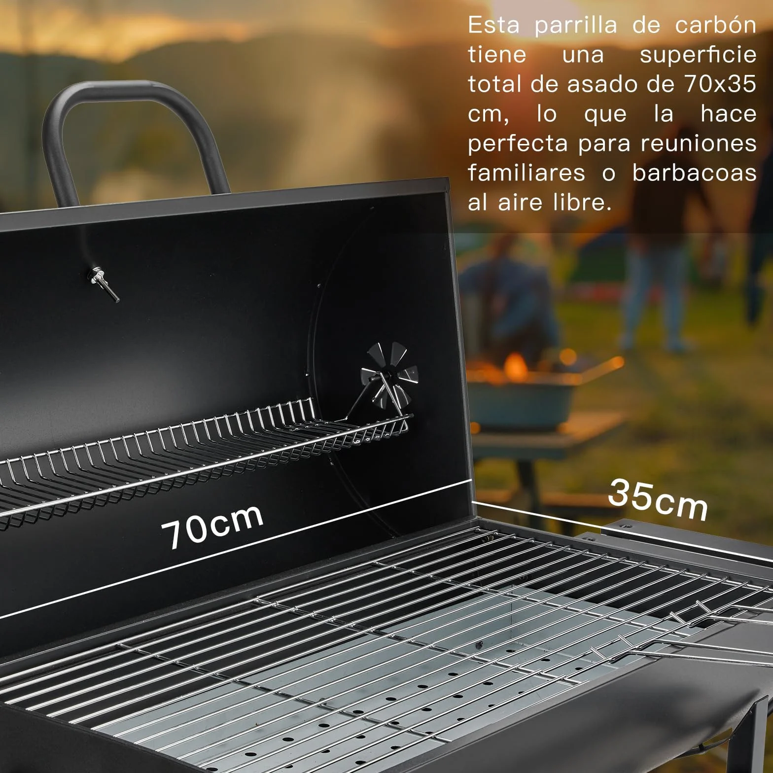 TEENO Barbecue Carbonella XXL z Grillem, Rękawice Antybakteryjne, Termometr, Szafka Popielnik, Regulowany Wylot
