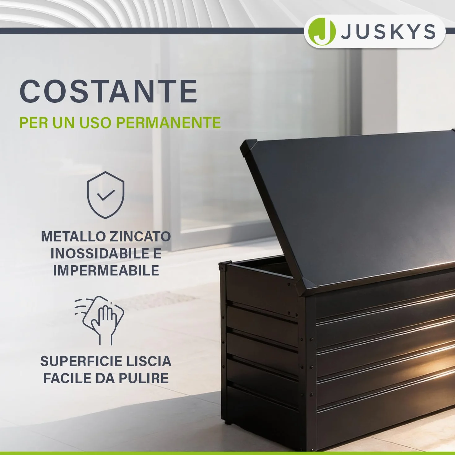 Juskys box di stoccaggio in metallo Limani 380 L – per esterni, impermeabile e chiudibile a chiave – contenitore da giardino per cuscini – antracite
