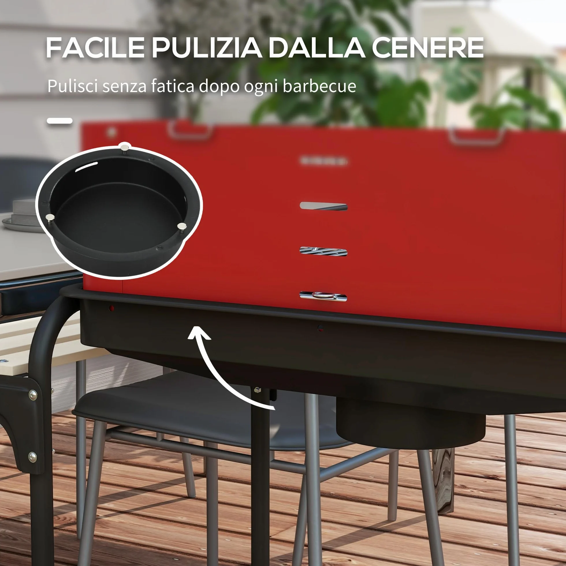 Outsunny Barbecue a Carbonella con Ruote, Griglia Regolabile, 3 Ripiani, 103x47x95 cm, Rosso