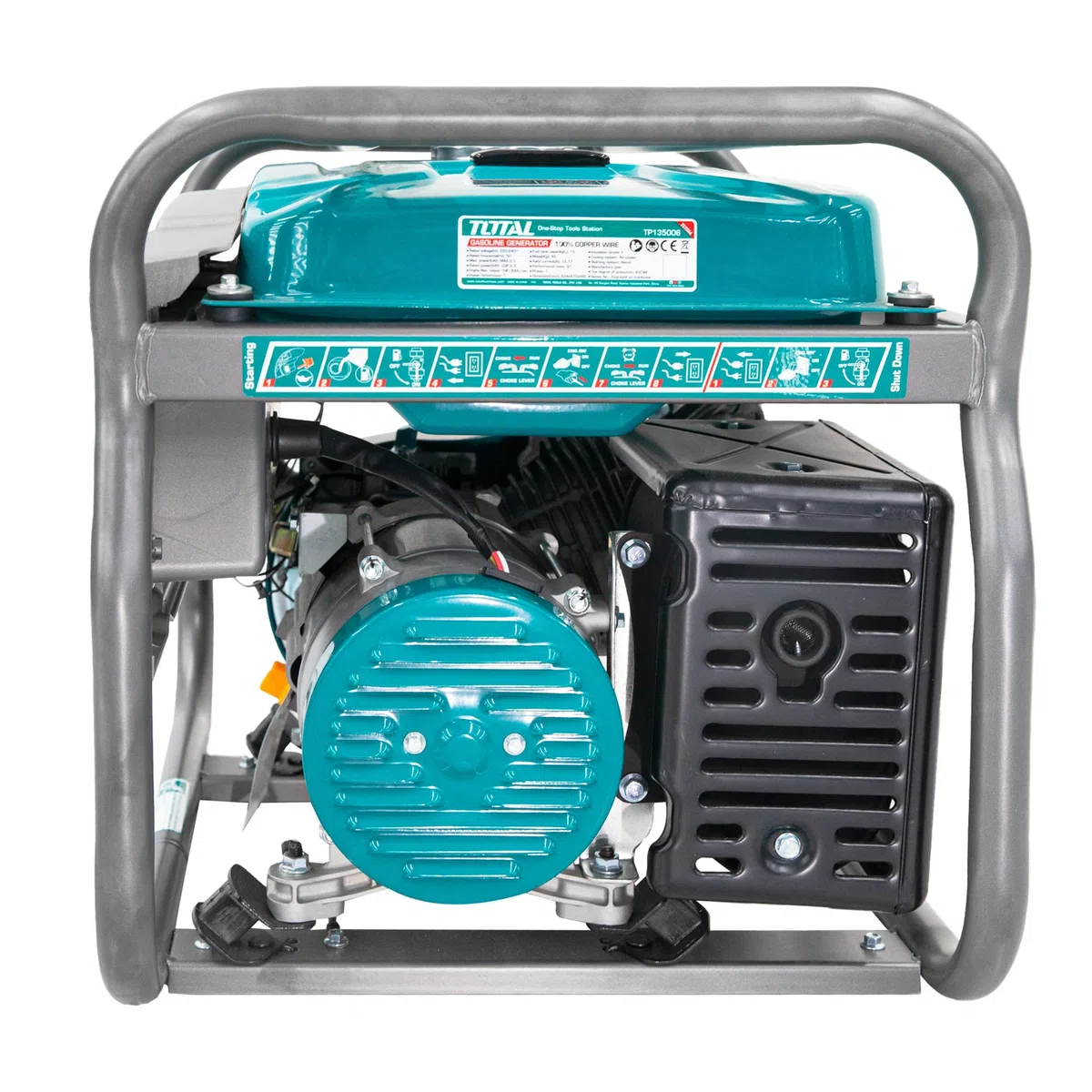 TOTAL - Generatore Di Corrente Portatile 3500W A Benzina, Motore 4 Tempi OHV, Alternatore In Rame, Avviamento Recoil, Serbatoio 15L, 220-240V, Generatore Silenziato Per Casa E Cantiere