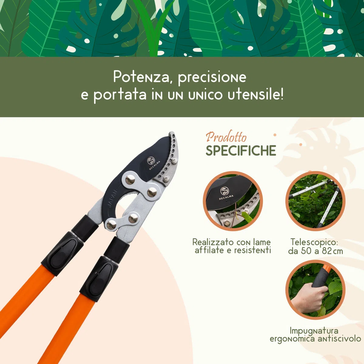 Troncami telescopici acciaio temprato taglia rami 44 mm cesoie regolabili testa di squalo