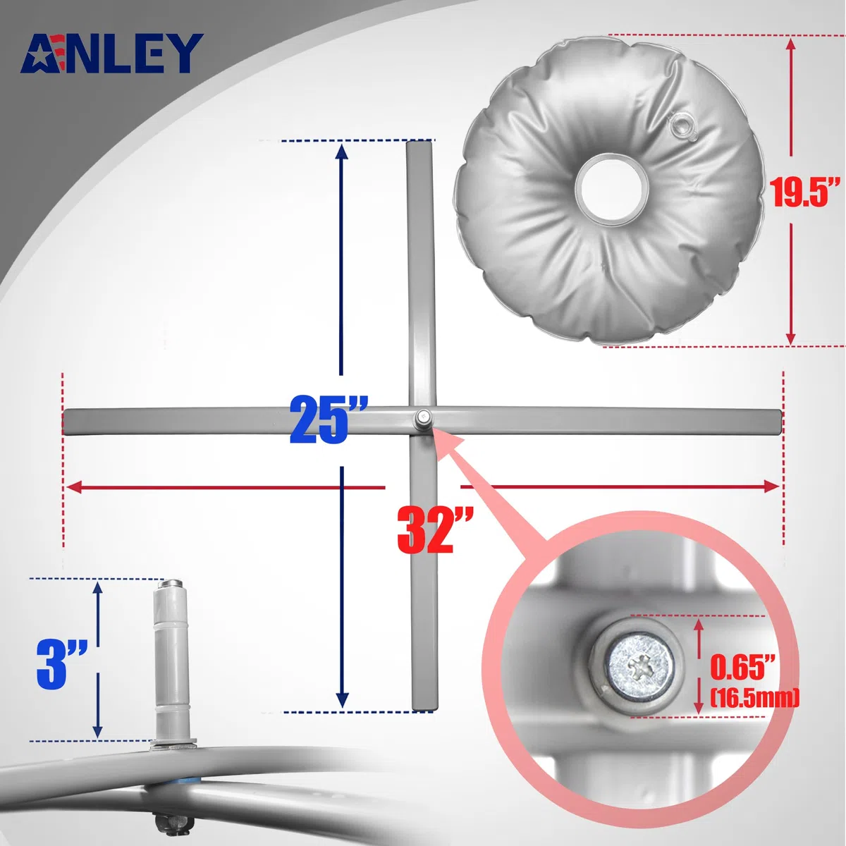 Anley Base da terra pieghevole con sacca d'acqua per asta bandiera 0,6" - Supporto in acciaio inossidabile