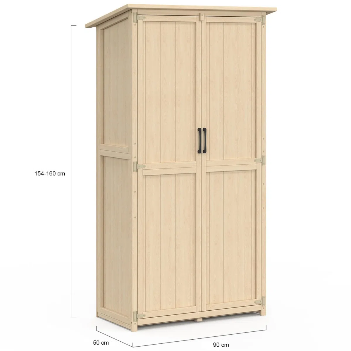 IDMarket - Armadio da Giardino in Legno 90 x 50 x 160 cm con Tetto Inclinato, Doppia Anta e Ripiani