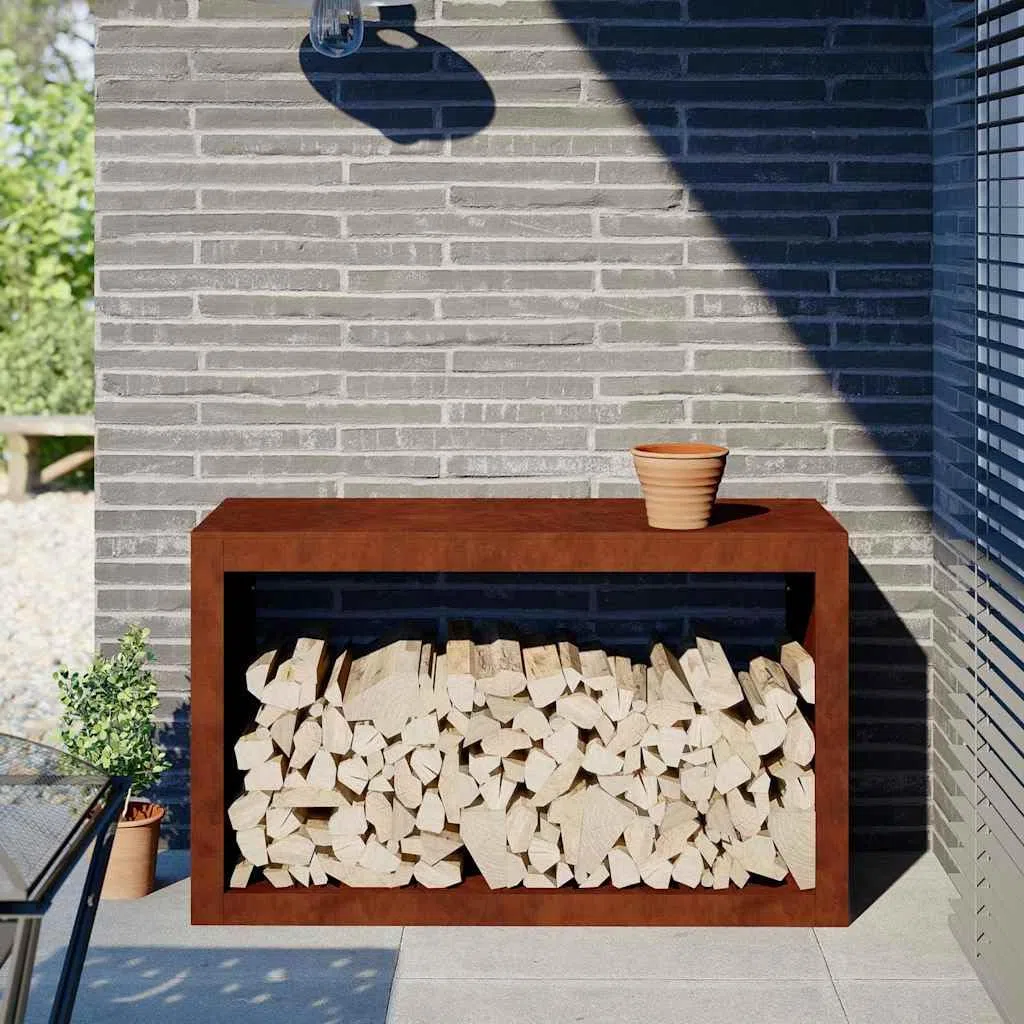vidaXL Rastrelliera per Legna 100x40x60 cm Acciaio Corten, Porta Legna Esterno Interno