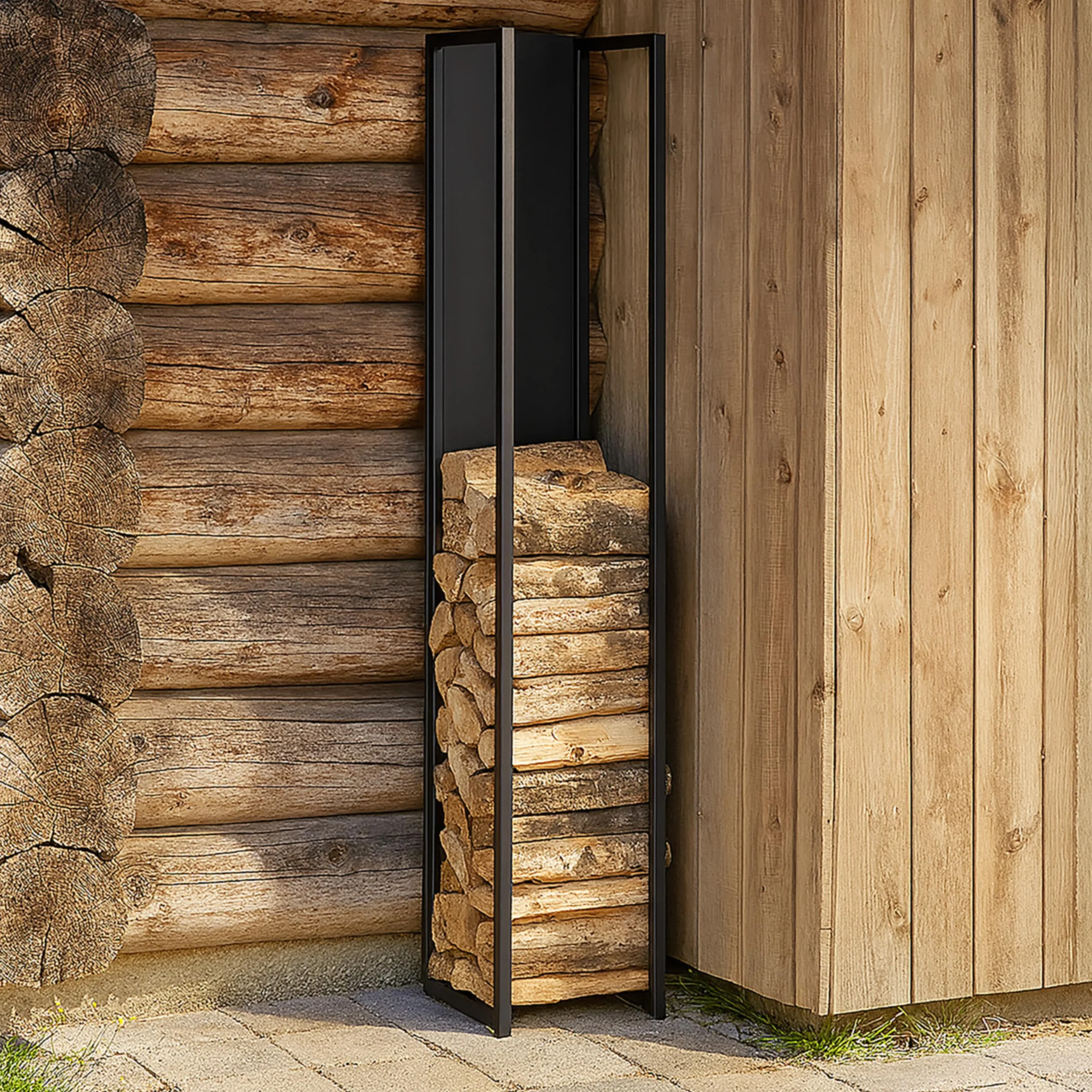 Relaxdays Scaffale Portalegna da Interno in Acciaio 157x23,5x30 cm Nero
