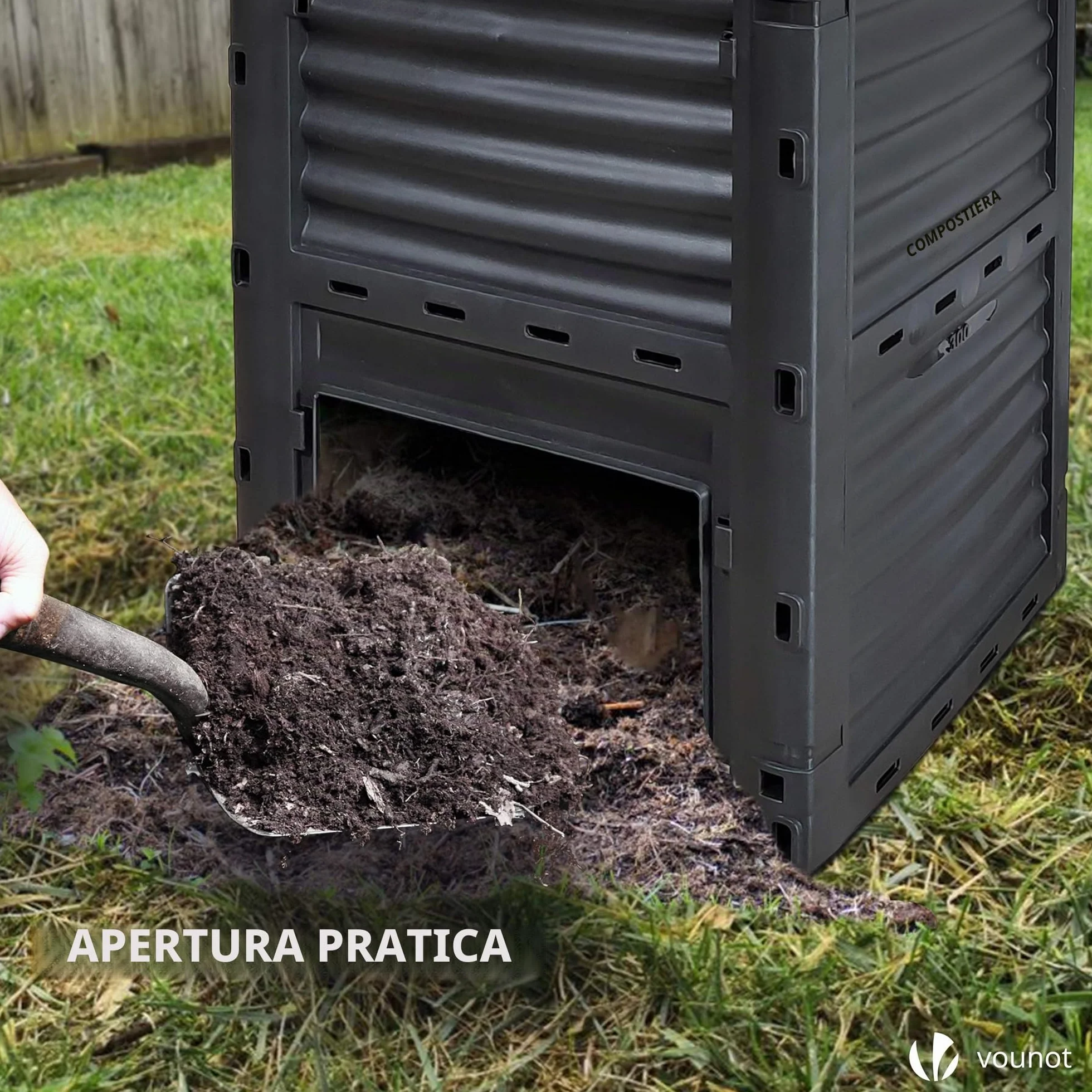 VOUNOT Compostiera da Giardino 300L Composter da Esterno Nero e Verde