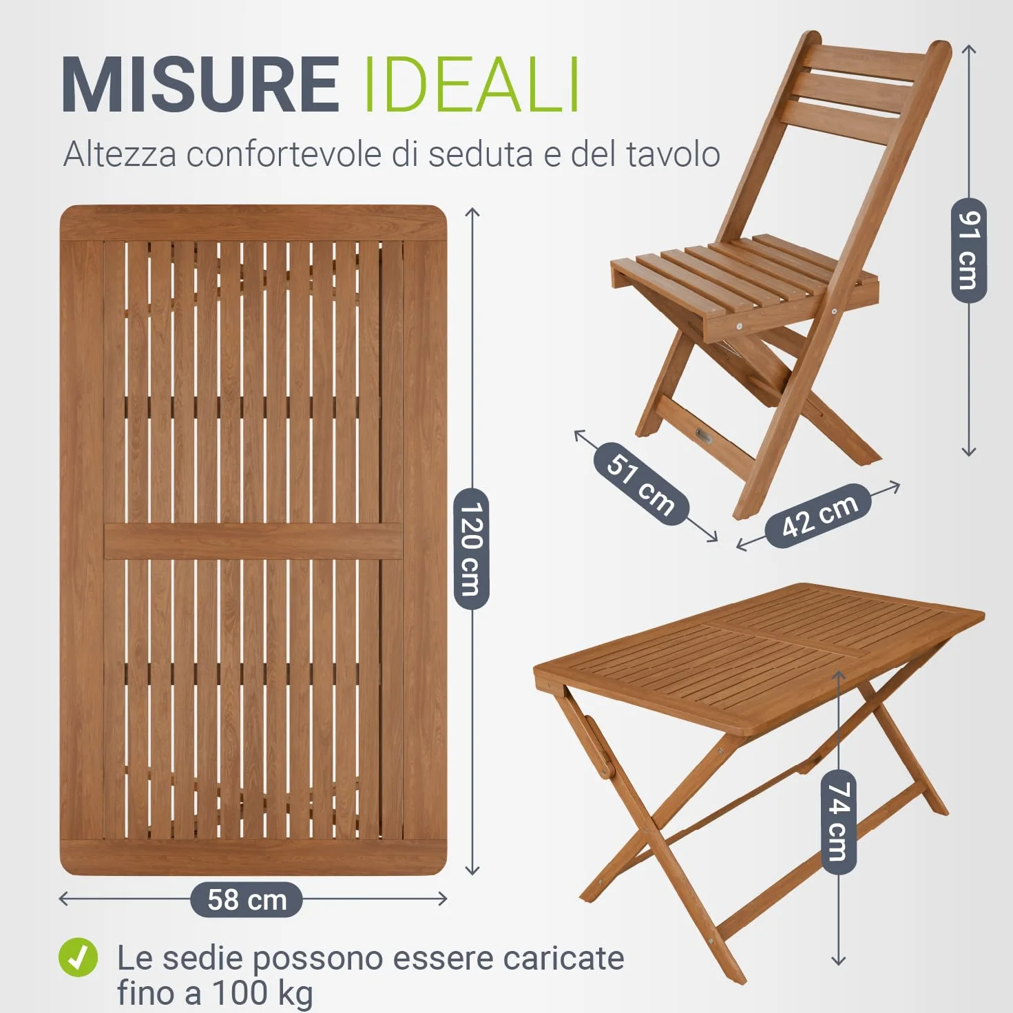 Juskys Gruppo pranzo Rimini acacia 5 pezzi sedute pieghevoli terrazza balcone
