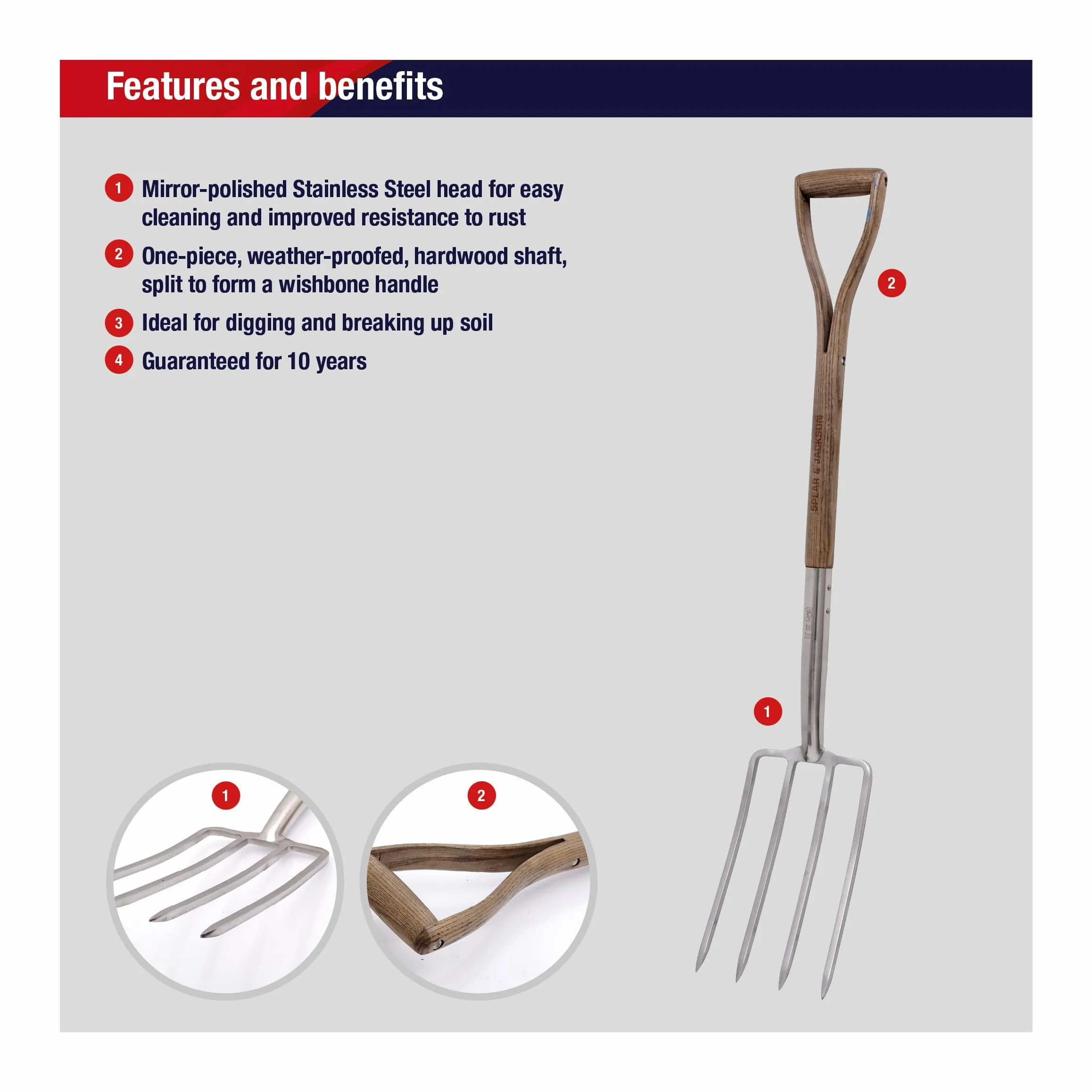 Spear & Jackson 4550DF Forcone Tradizionale a Vanga in Acciaio Inossidabile