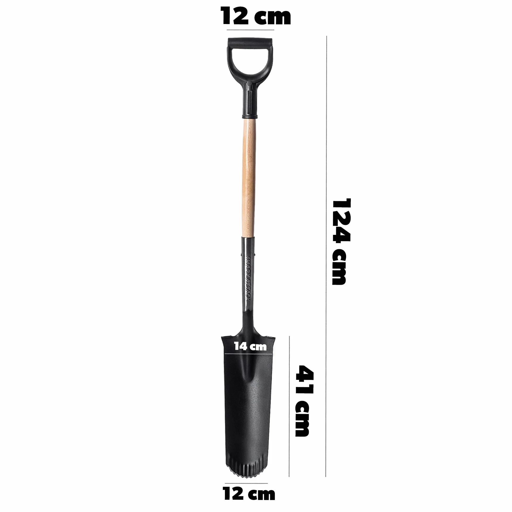 KADAX Pala per drenaggio, pala con manico a D e manico, leggera pala per drenaggio con denti, pala da giardino ergonomica, vanga per foro, 124 x 14 cm