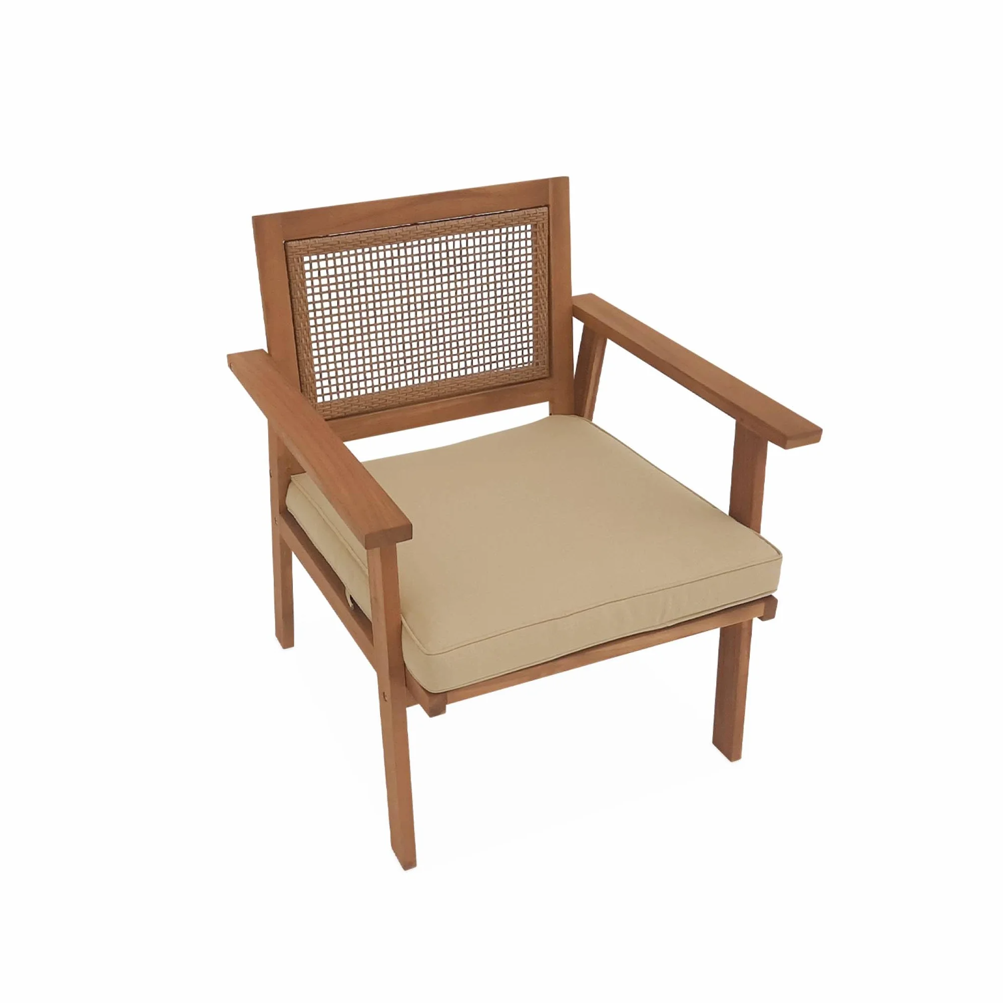 sweeek Salotto da Giardino in Legno e Canna Rotonda, 4 posti Marrone Naturale - 117x64x74 cm