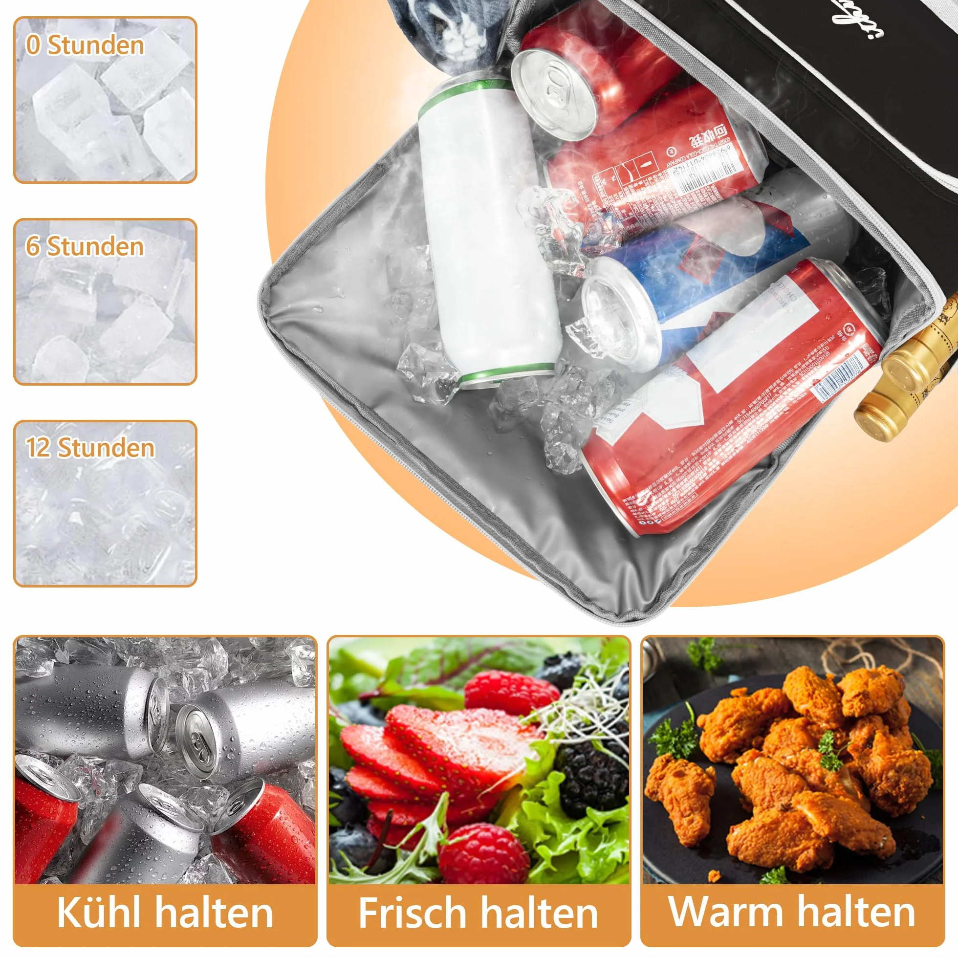 OUUTMEE Zaino refrigerante impermeabile a doppio strato per picnic, spiaggia, escursioni, nero