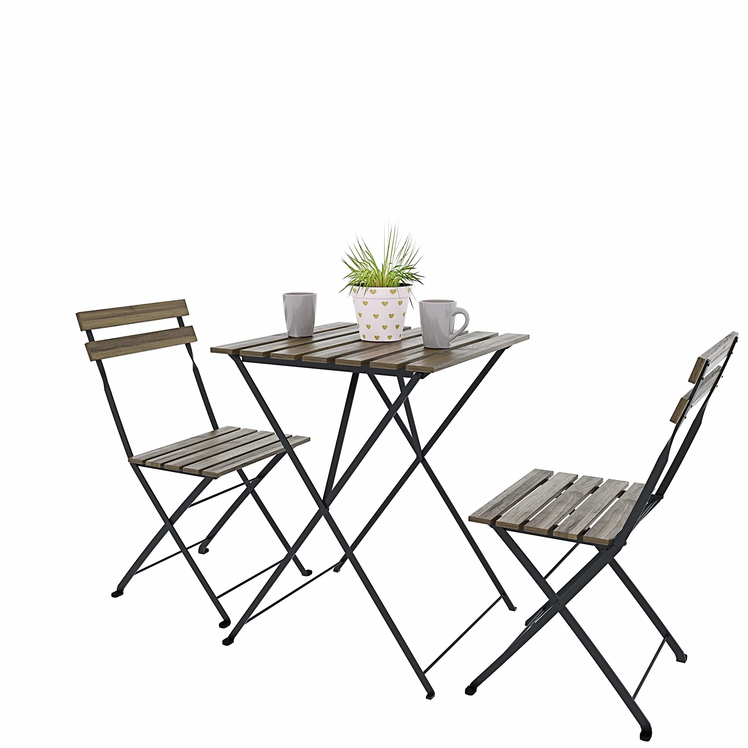 Bistrot Set 2 Krzesła Stolik Składany Legno Acacia Metal Ogród Taras Bistro