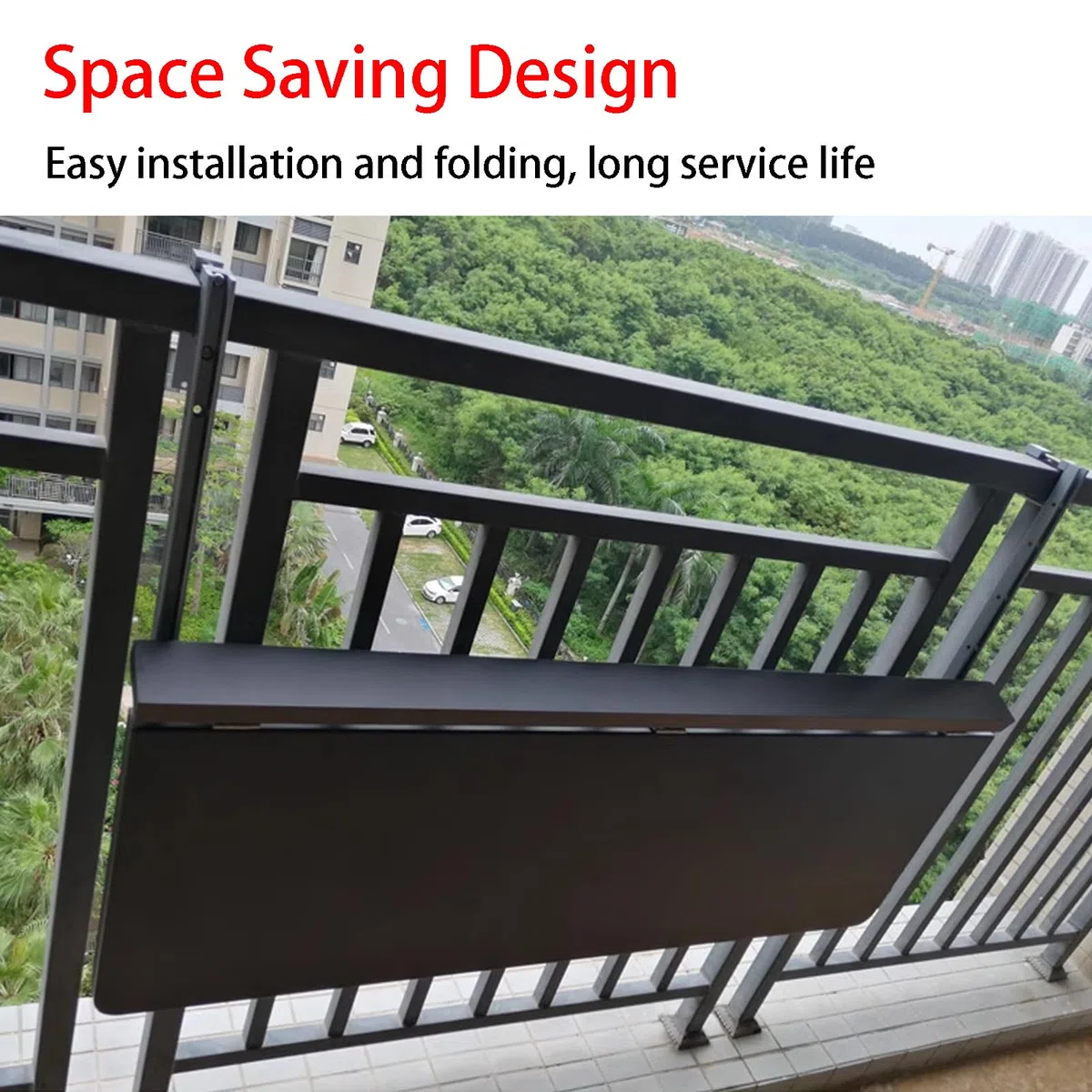 Tavolo Pieghevole da Balcone 5 Altezze Regolabili con Ringhiera per Patio Giardino Terrazza