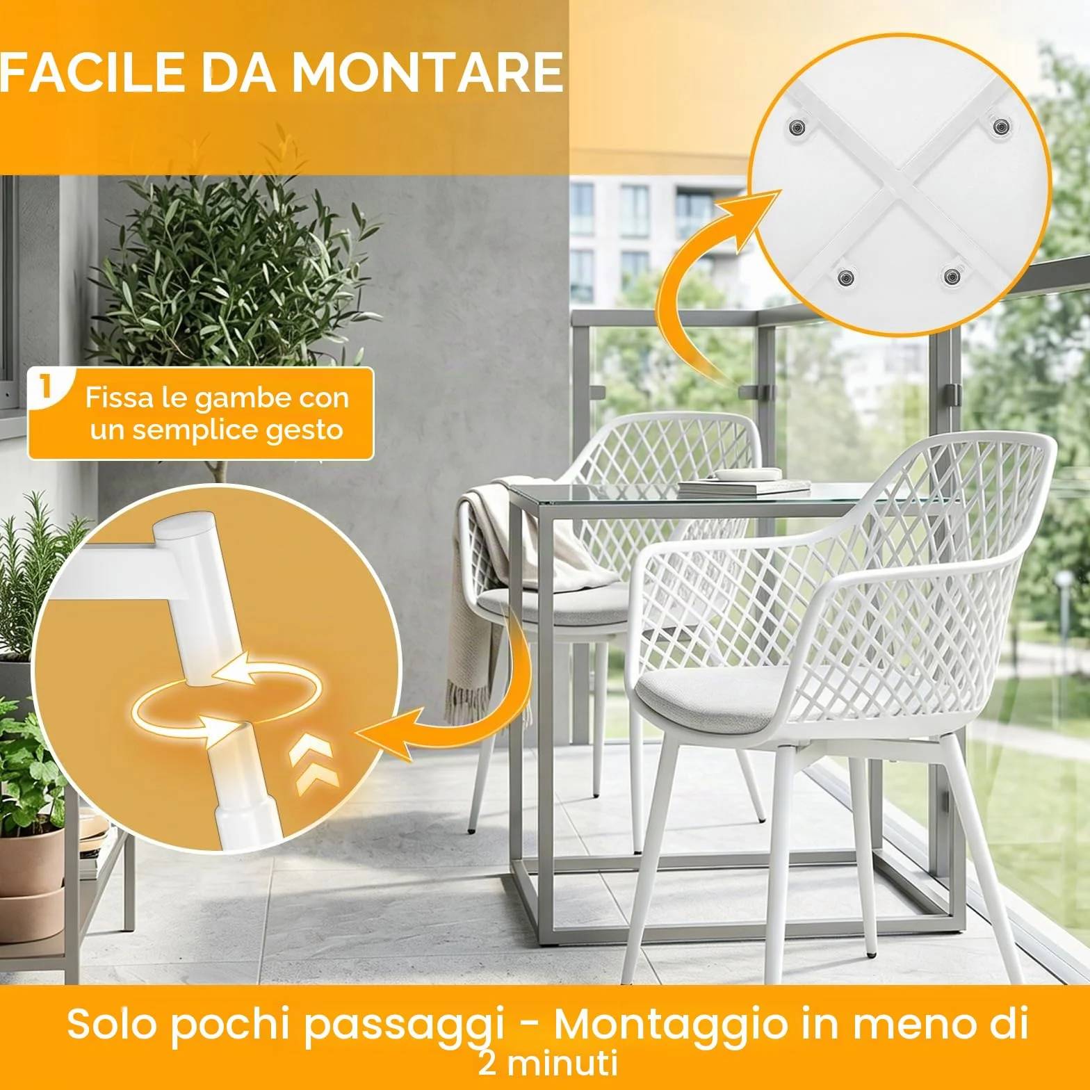 Set di 6 sedie da giardino con braccioli, resistenti fino a 120 kg, bianco