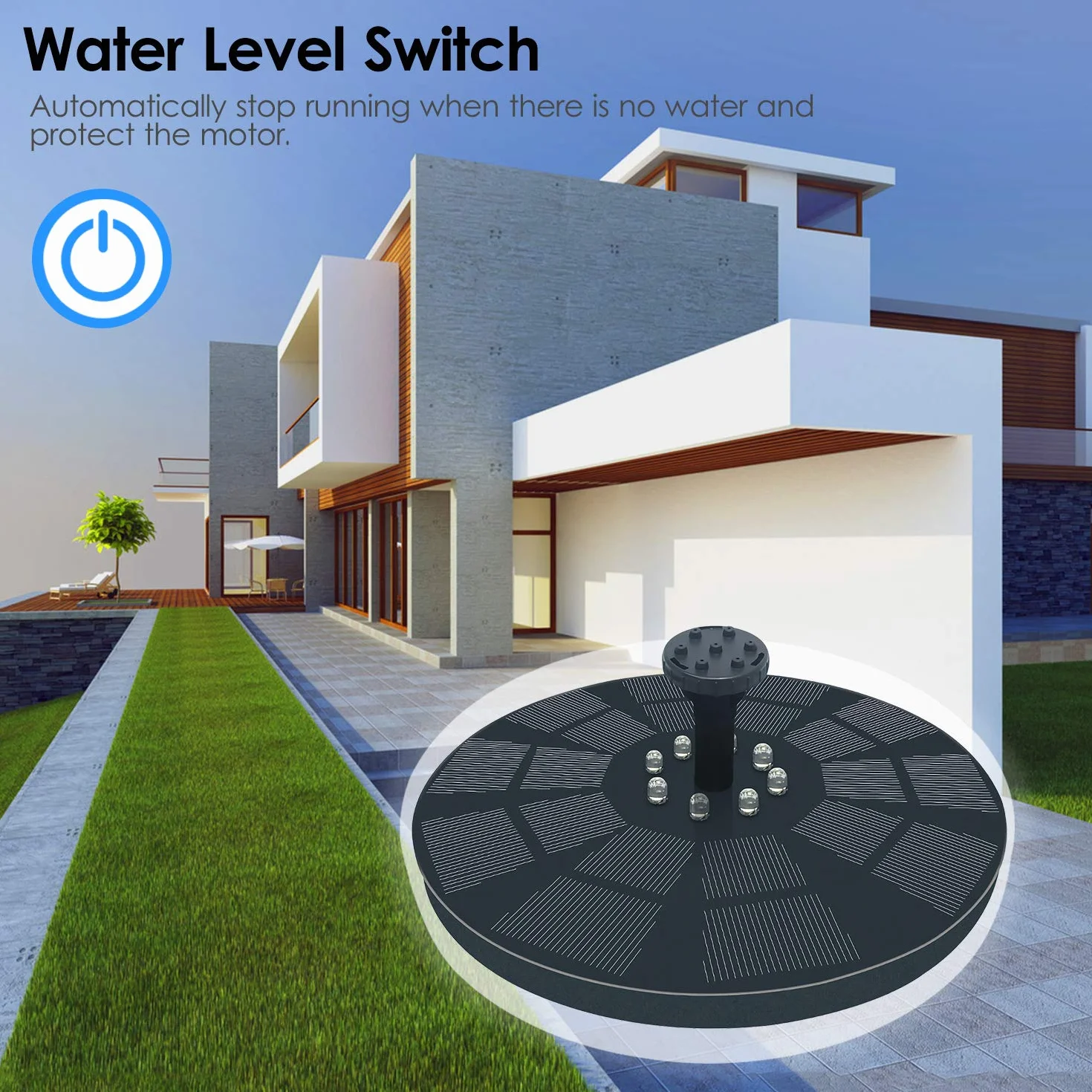 Pompa Solare per Acqua con Pannello Solare da 3 W e Batteria di Backup da 1600 mAh - Fontana Galleggiante con 7 Motivi di Spruzzo e Illuminazione a LED - Pompa Esterna Automatica