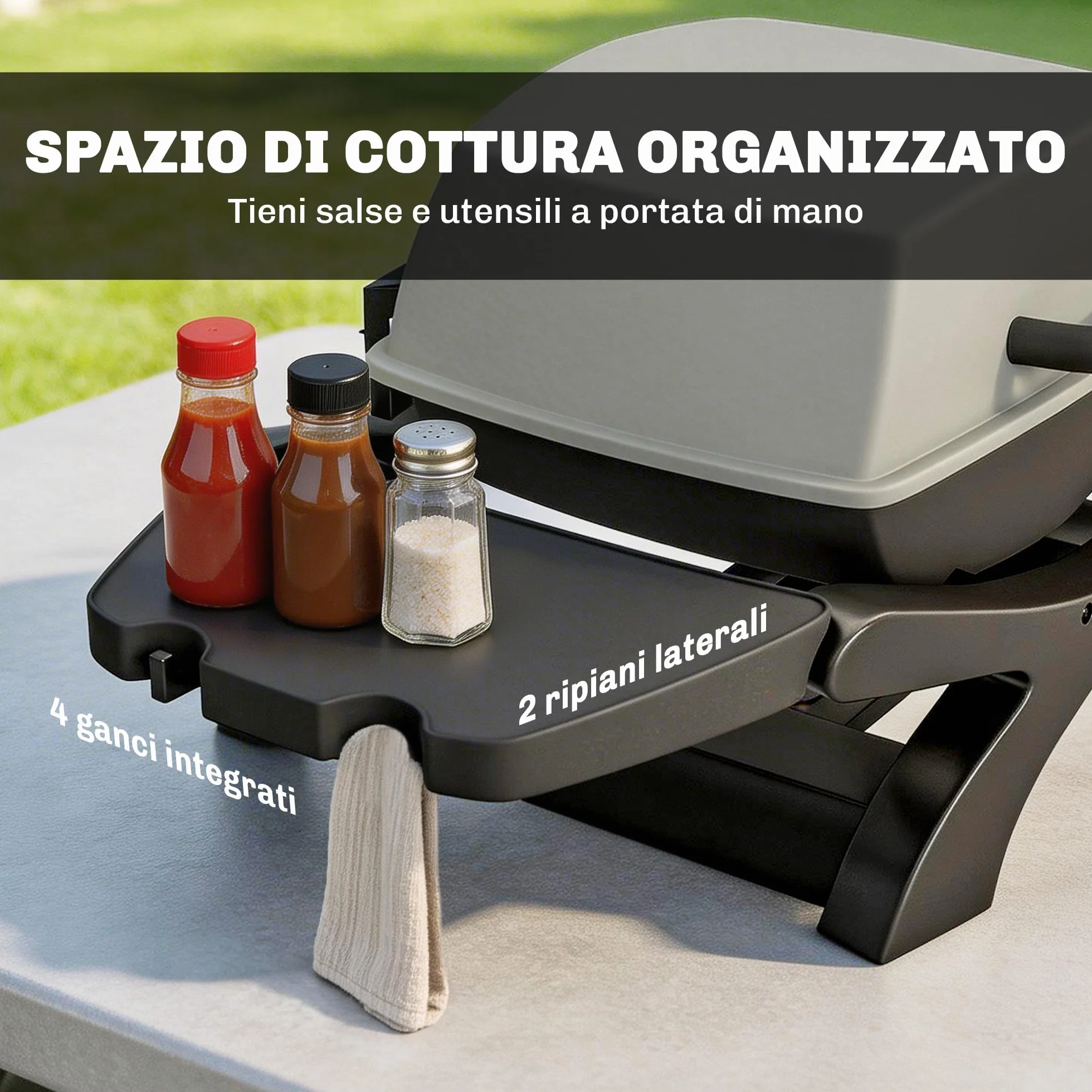 Outsunny Griglia Elettrica da Tavolo 2300W Barbecue Portatile Antiaderente Nero