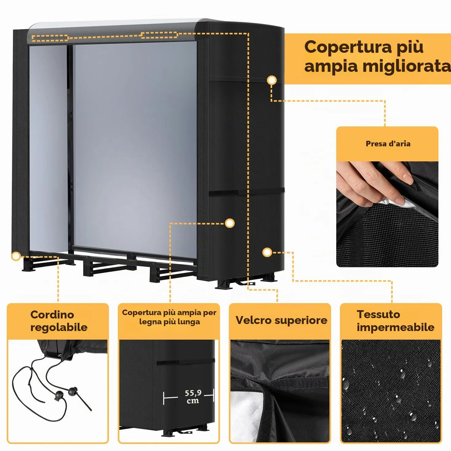 NALONE legnaia da esterno con coperchio impermeabile portalegna Metallo 4FT
