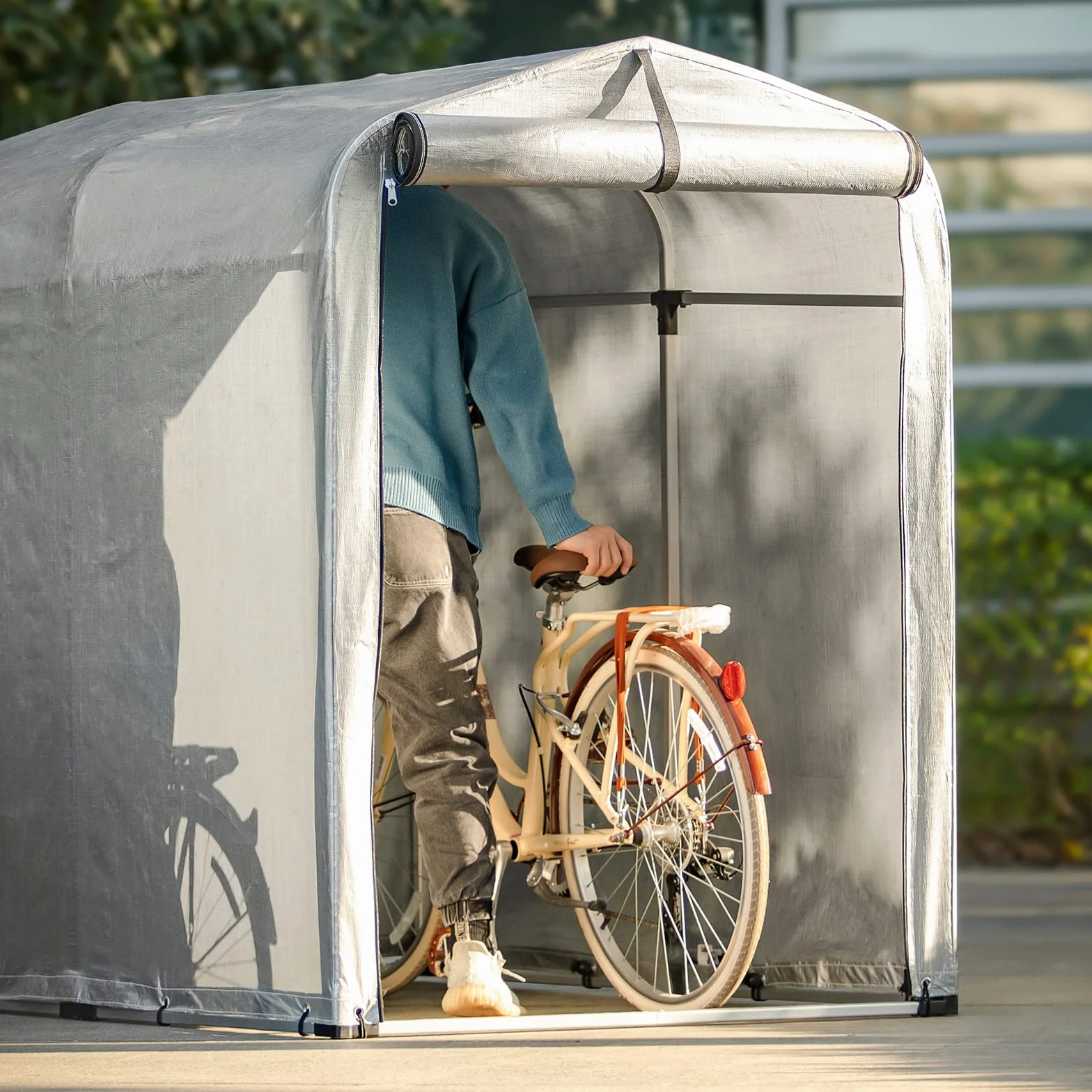 Tenda per Bicicletta Impermeabile per Esterno 120x176x163 cm Argento