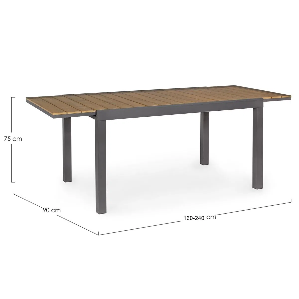 Yellowshop - ELLY tavolo arredo giardino allungabile in alluminio con doghe in polipropilene effetto legno teak, struttura robusta moderno e resistente alle intemperie L160/240xP90xH75 cm Antracite