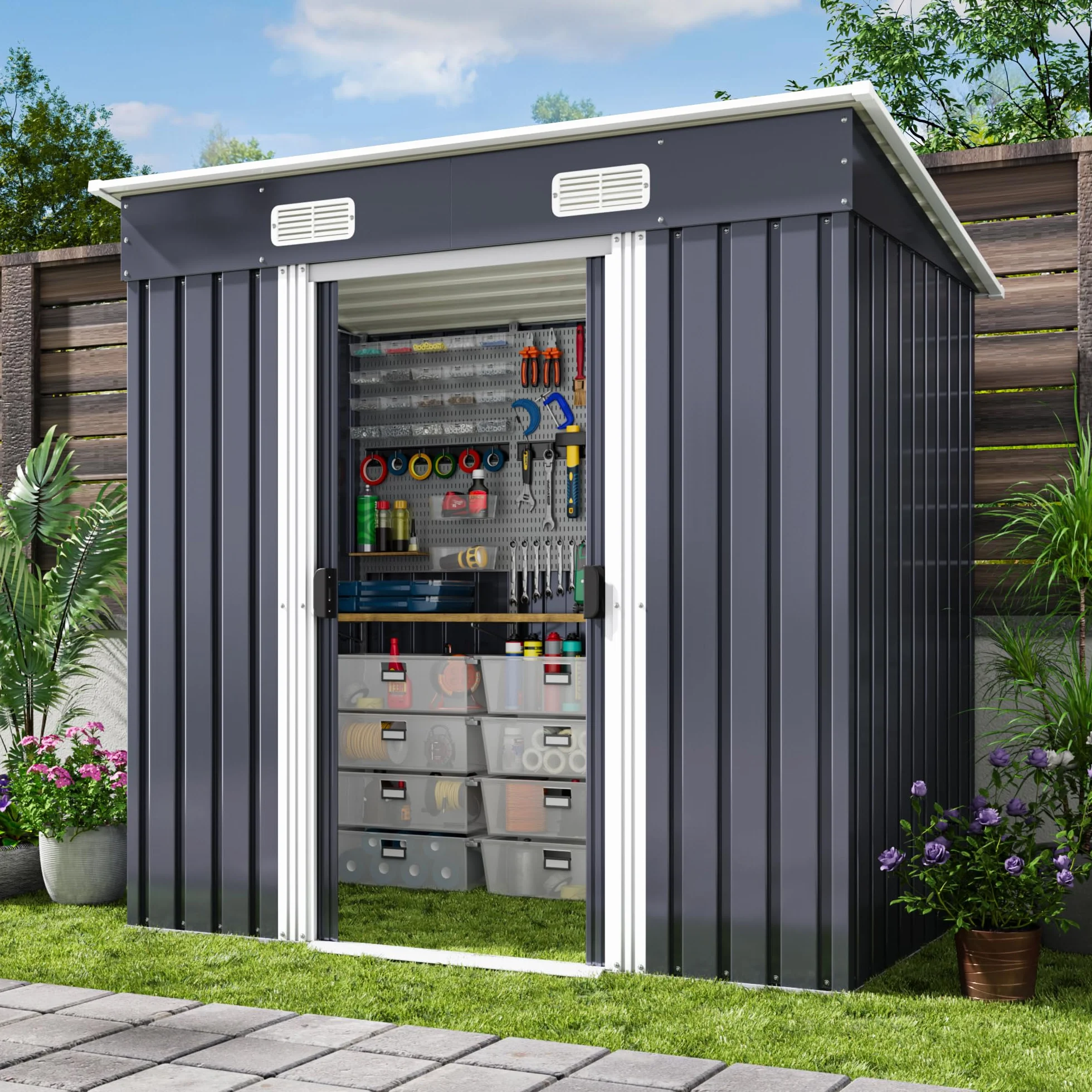 Xbro Casetta da Giardino in Metallo 2.11m² con Tetto Spiovente e Porta Scorrevole 183x109x182 cm