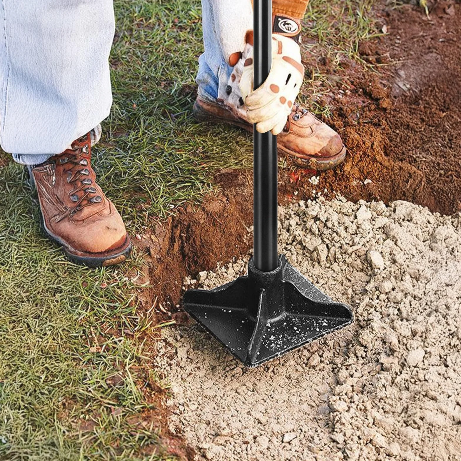 LALAGO Vanga Terreno in Acciaio con Manico da 122cm, Compressore Manuale da Giardino 20,3 x 20,3 cm, Strumento Manomissione a Mano, Tampone per Calcestruzzo per Terreno, Asfalto, Ghiaia e Sabbia