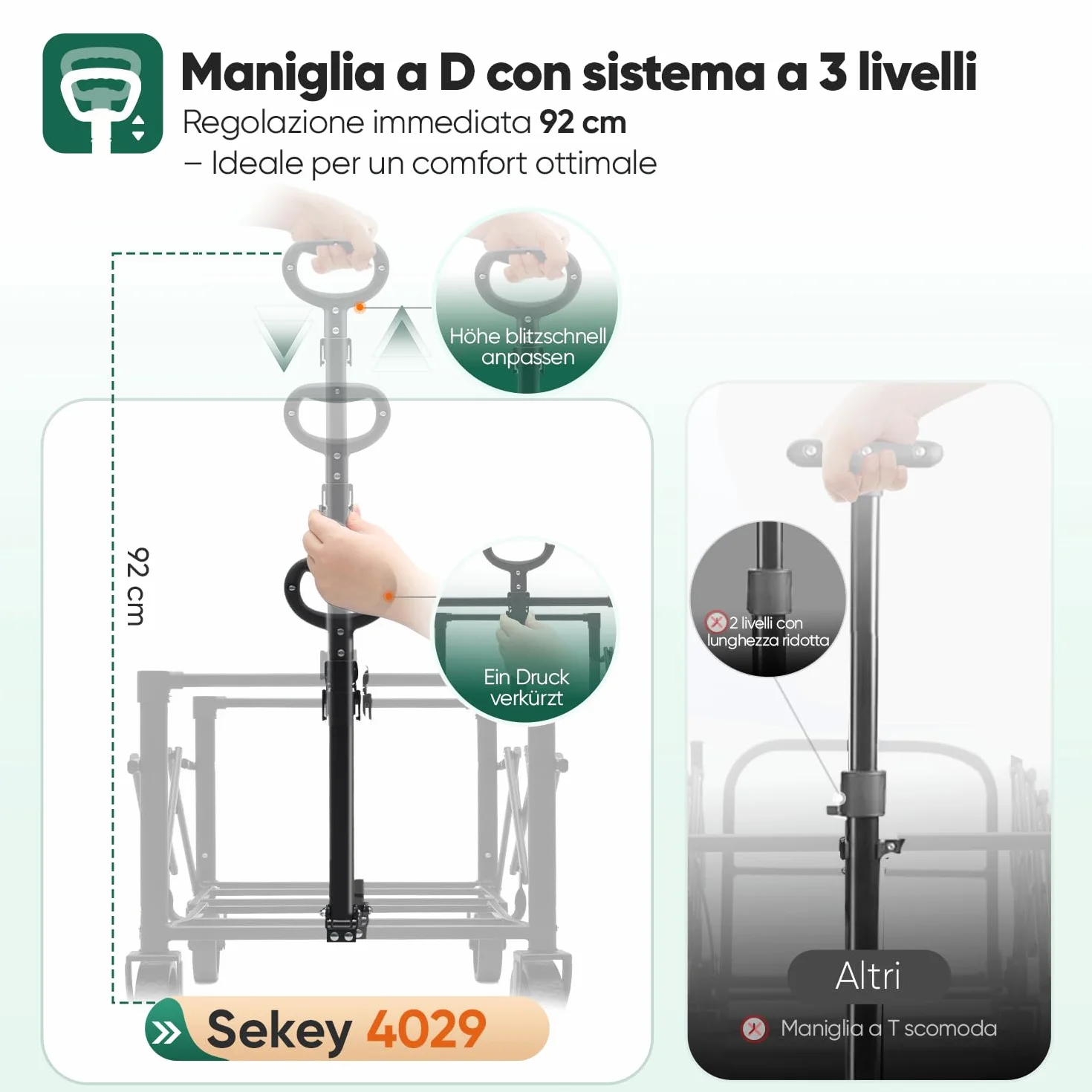 Sekey Carrello pieghevole 60L 80KG Manico Regolabile Nero
