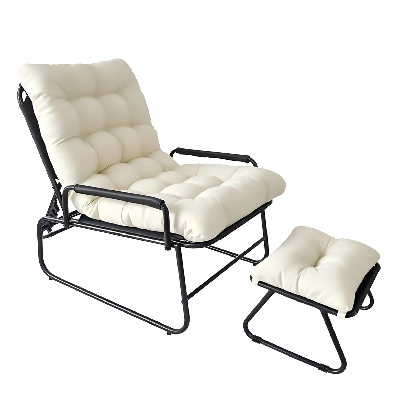 Sdraio da Balcone, Schienale Regolabile in 4 Posizioni, Poltrona Reclinabile con Poggiapiedi, Sdraio da Giardino con Cuscino Sfoderabile, Ideale per Balcone, Giardino e Soggiorno (Beige)