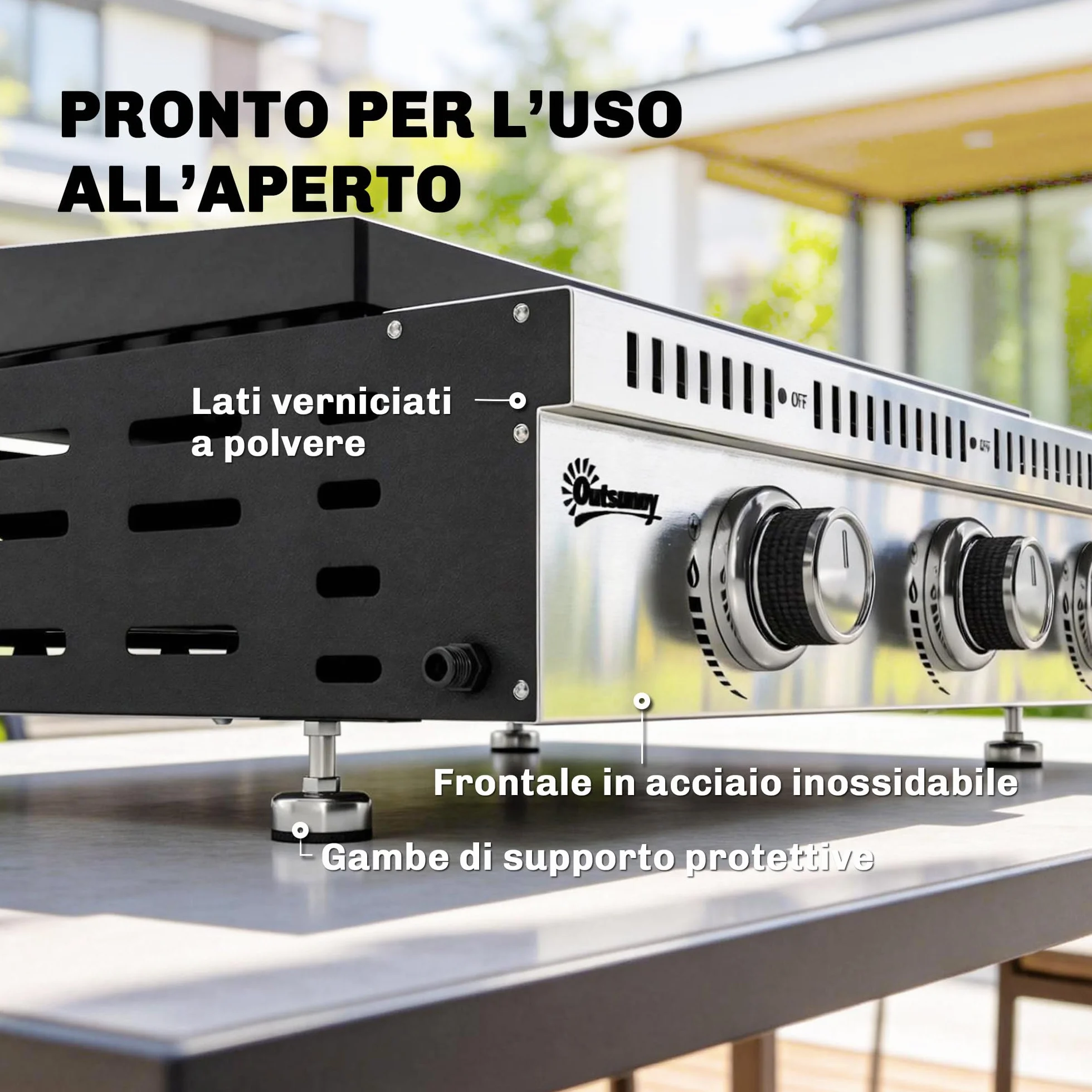 Outsunny Barbecue a Gas Portatile 3 Bruciatori 9 KW Acciaio Inox, Griglia BBQ da Tavolo con Vaschetta Raccogli Grasso, Regolatore, Nero
