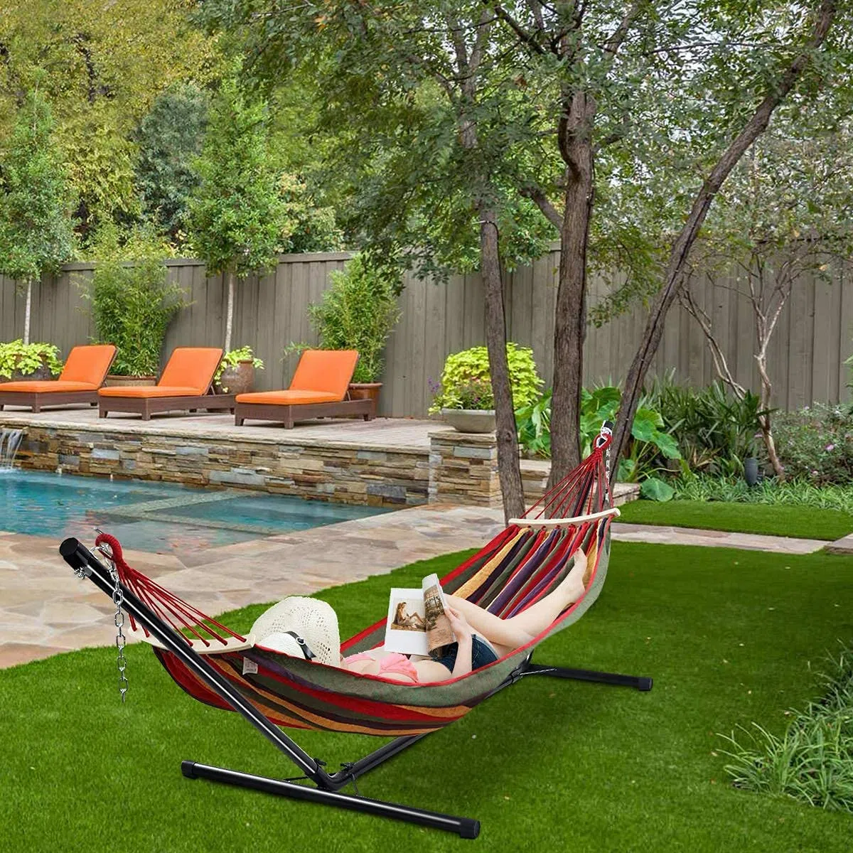 RELAX4LIFE Supporto per Amaca in Ferro, Base per Amaca Regolabile, per Arredo Giardino, Terrazzo, Balcone, Da Campeggio (Modello 2)