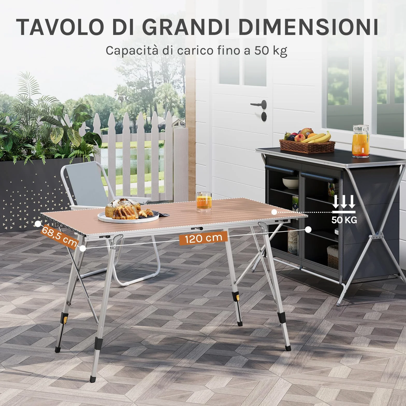 WOLTU Tavolo da Campeggio Pieghevole in Alluminio Altezza Regolabile 120x68,5x59/78,5 cm