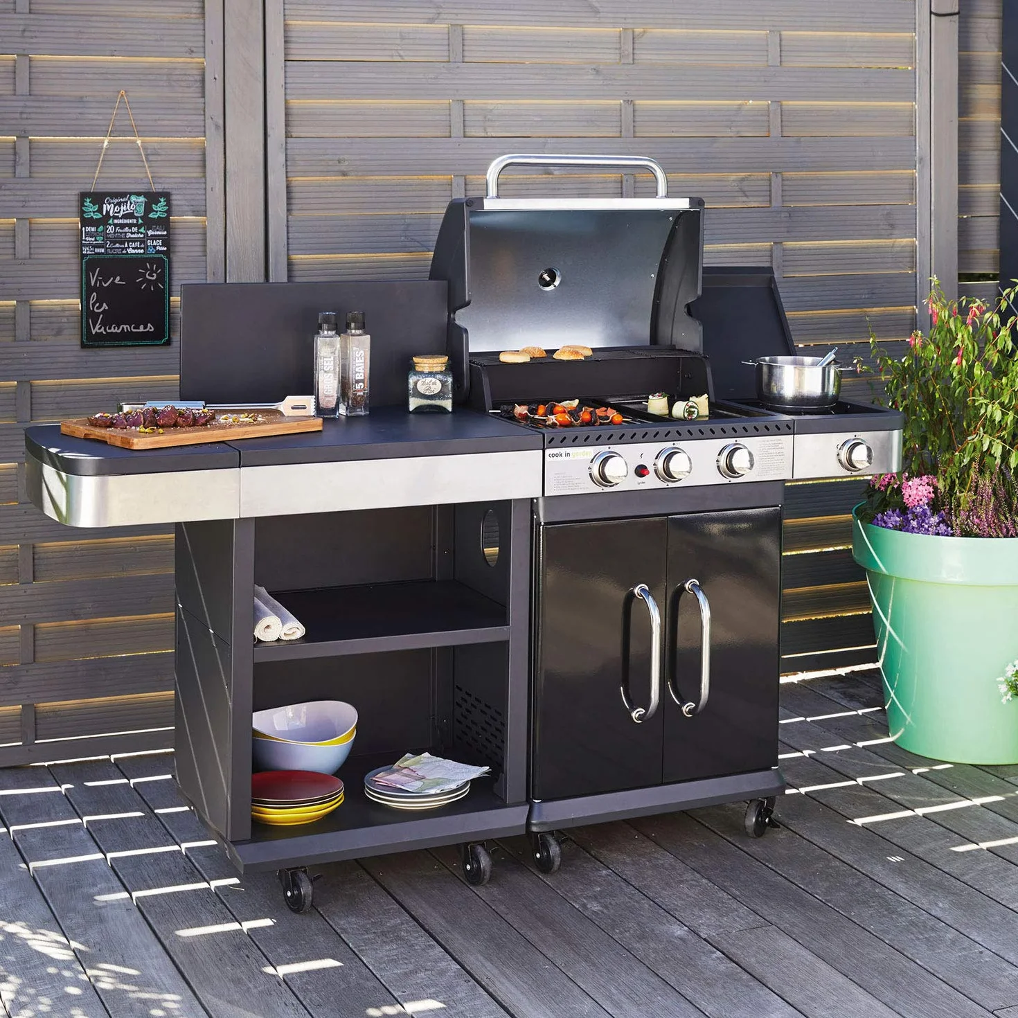 Cook’in Garden FIDGI Carrello Desserte Piano Lavoro Compatibile Barbecue Gas FIDGI 3 4 Mobile su rotelle Nero
