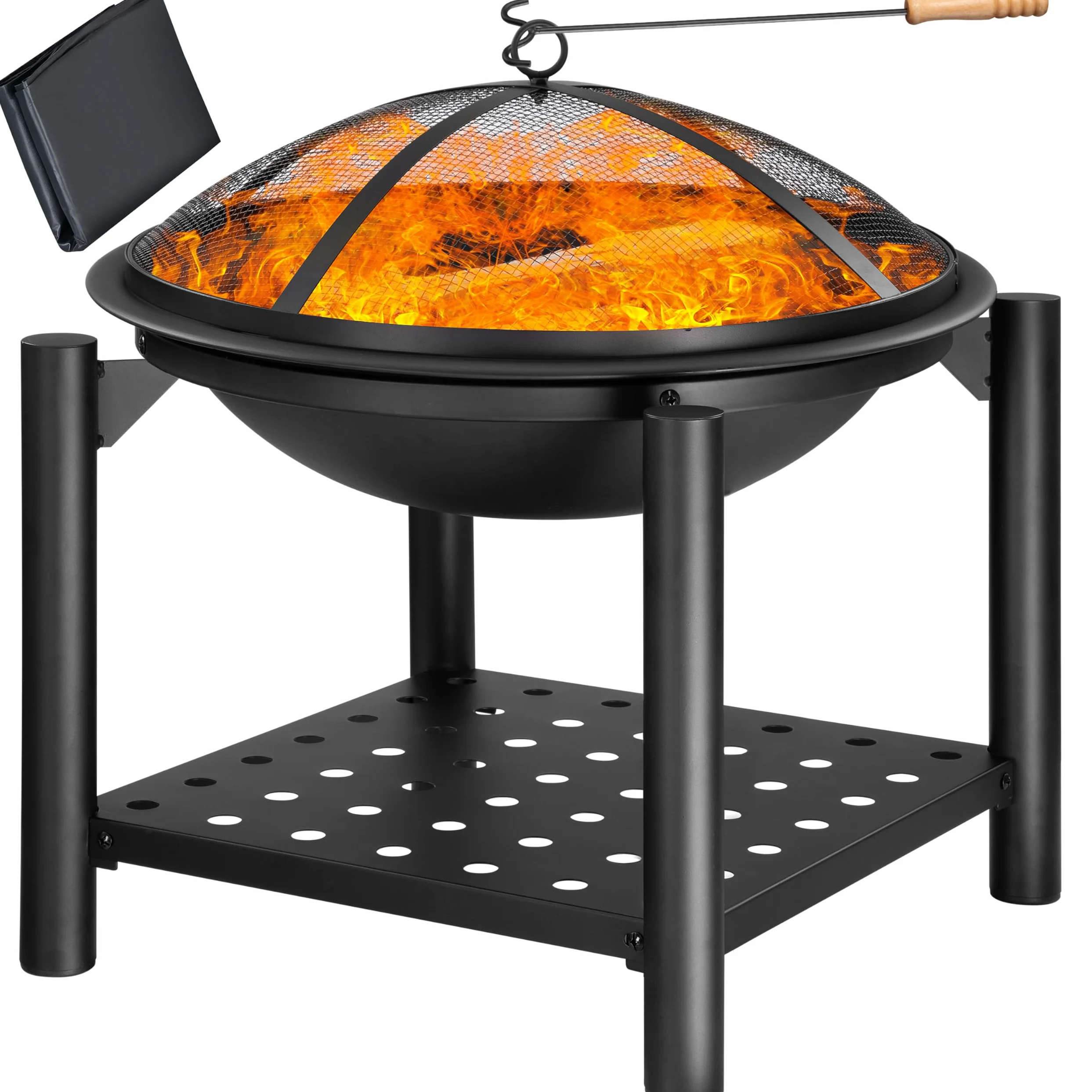 Deuba Braciere Rotondo Ø 55cm Attizzatoio Parascintille Ripiano Portaoggetti Camino Giardino Stufa