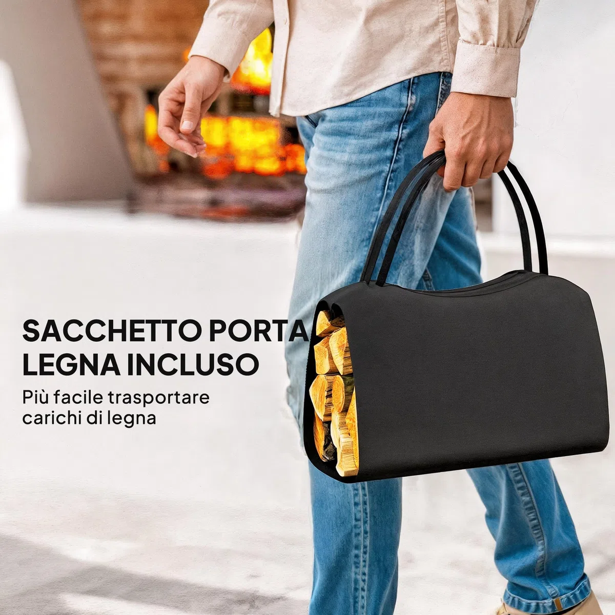 Outsunny Porta Legna Metallo 50 kg 53x33x43 cm Nero