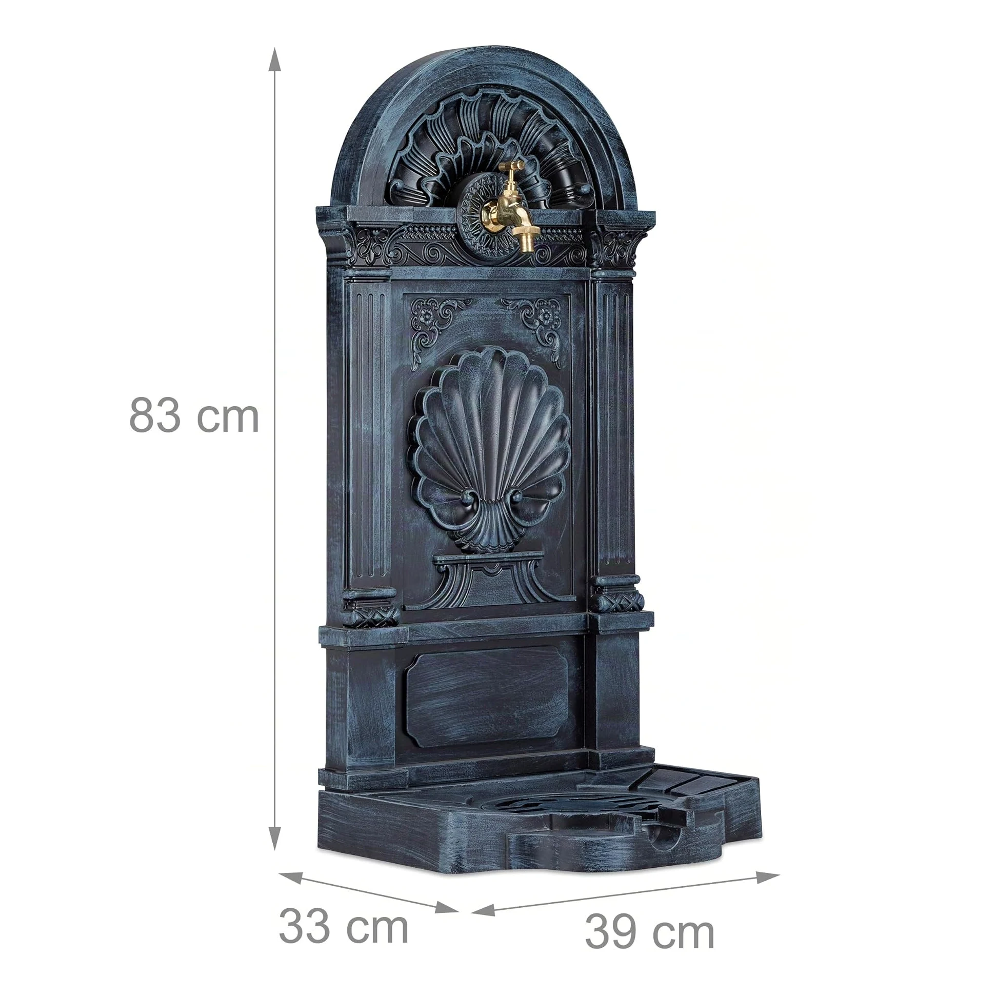 Fontana a Muro da Giardino Relaxdays Stile Antico 83x39x33 cm Grigio