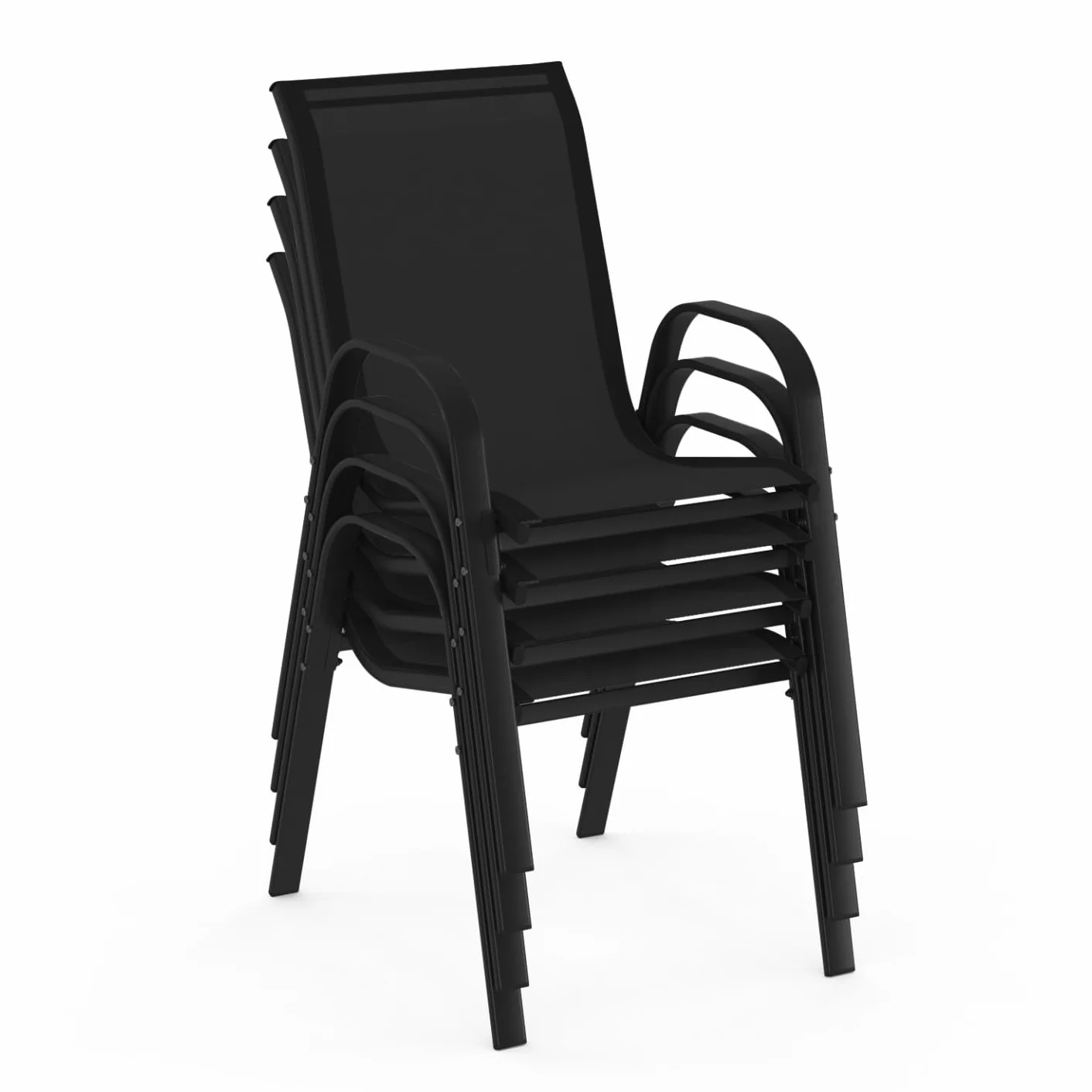 Set di 4 sedie impilabili in metallo e textilene nero LYMA