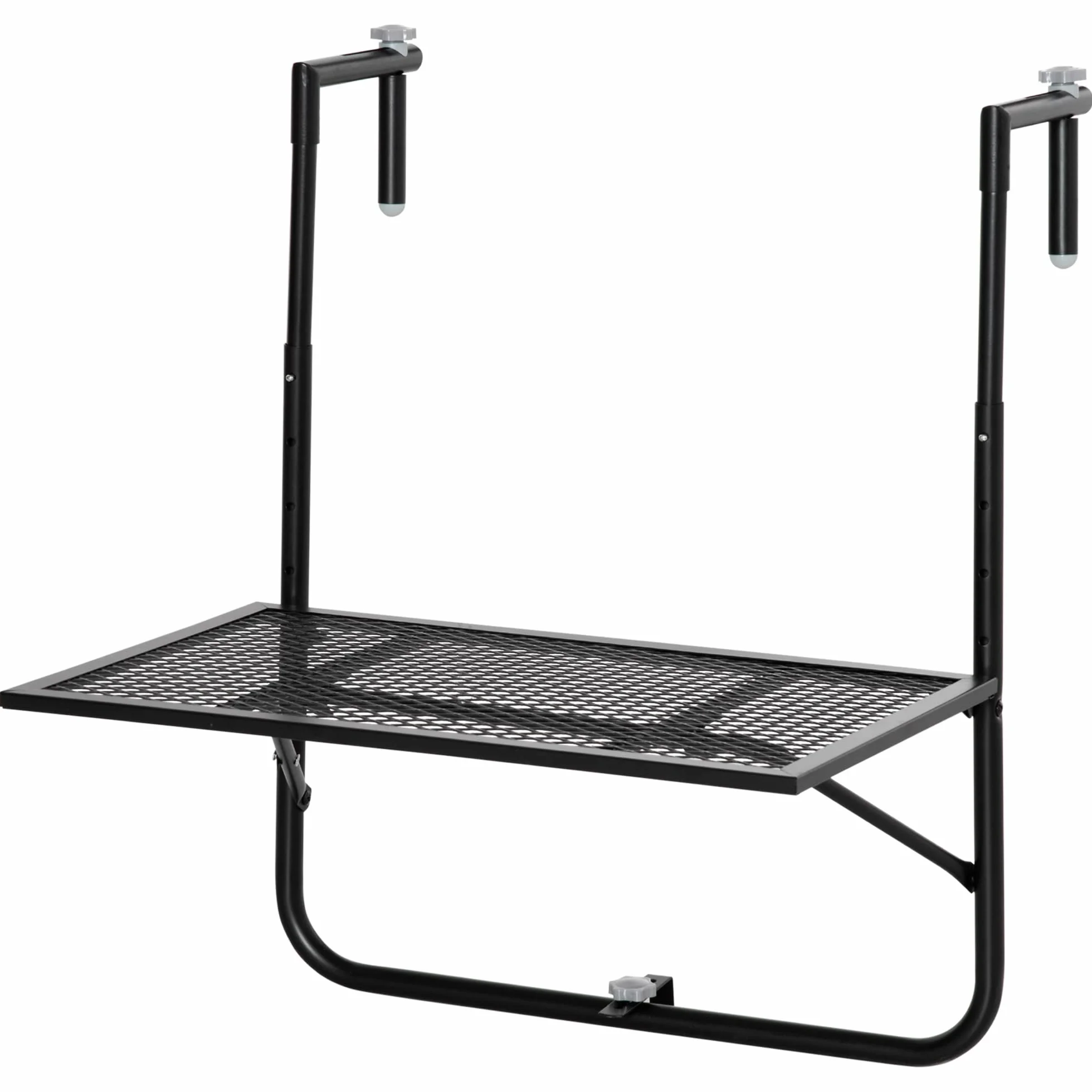 Outsunny Tavolo da Ringhiera Pieghevole in Metallo, 60x60x57-72cm, Nero
