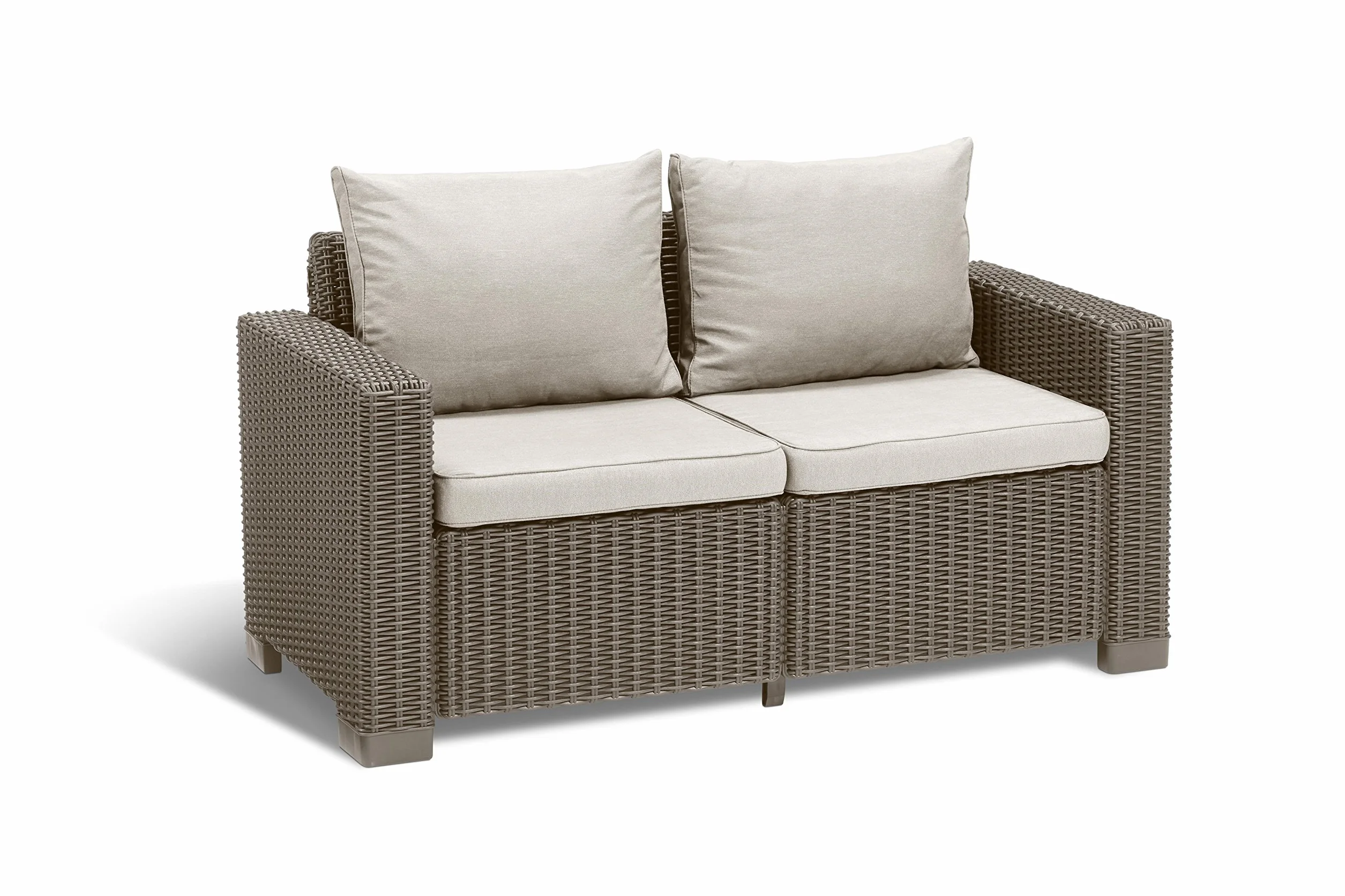 Keter California Divano da Giardino 2 Posti, Divano in Rattan Cuscino Incluso Color Cappuccino