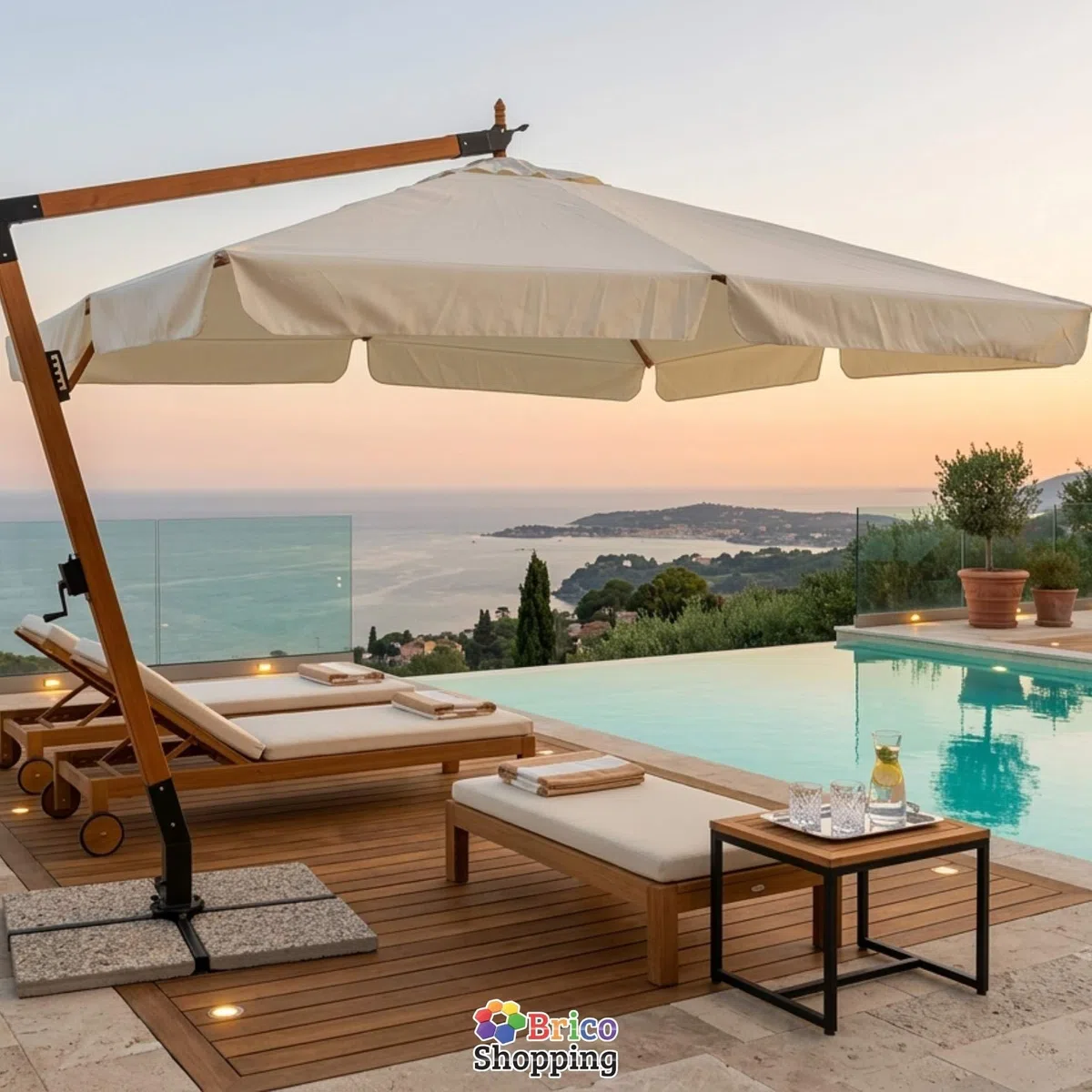 BricoShopping® Telo Ricambio Ombrellone Decentrato 3x4 m Impermeabile 250 gr/mq con Airvent, Copertura 280x380 cm con Tasche per Ombrellone a Braccio 8 Stecche in Legno