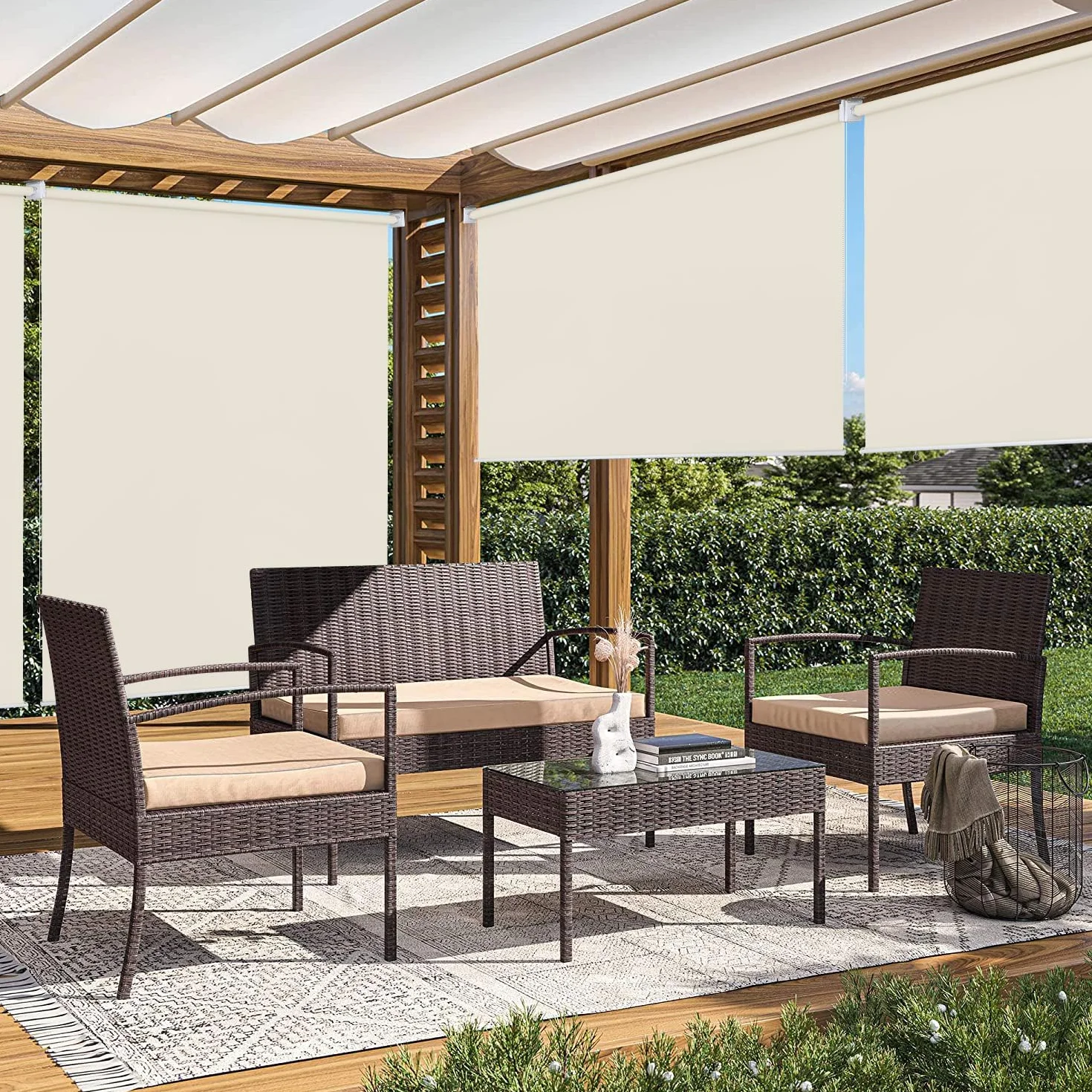 Tenda da sole verticale per esterni 180 x 240 cm ombreggiatura privacy balcone beige